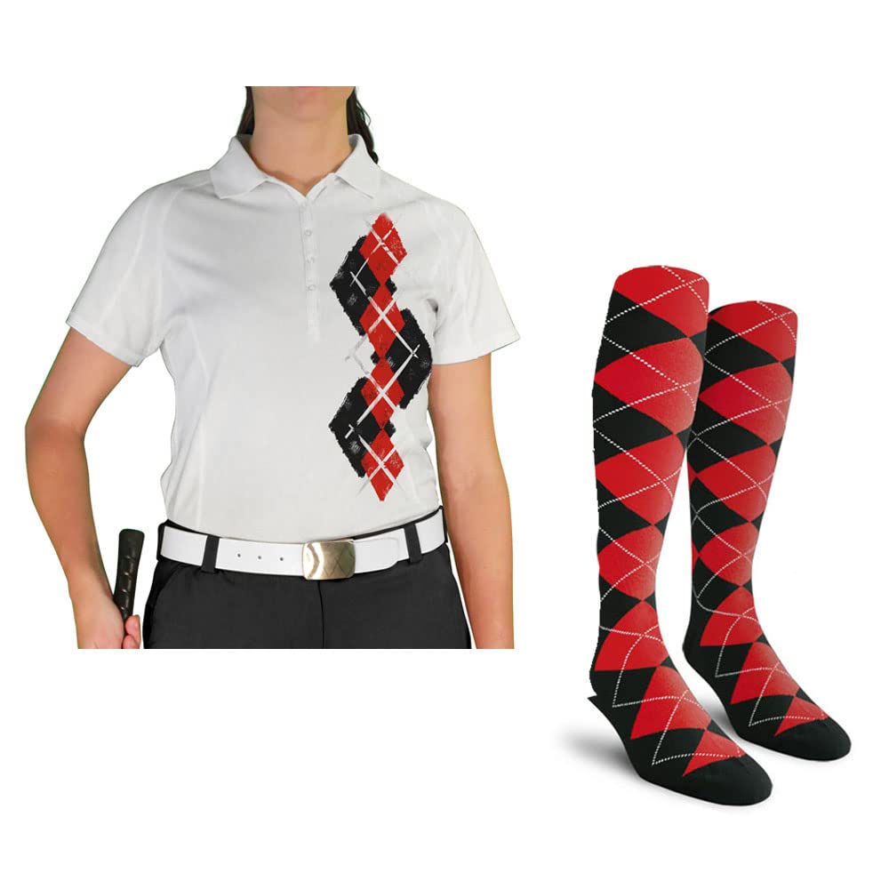 Dry Fit Short Sleeve Graphic Golf Polo Shirt with Socks for Women - Breathable Moisture-Wicking Performance Top & Comfortable Socks Set - Argyle Paradise Design (AA-ZZ) | Perfect for Golfing, Tennis, Casual Wear & Outdoor Activities