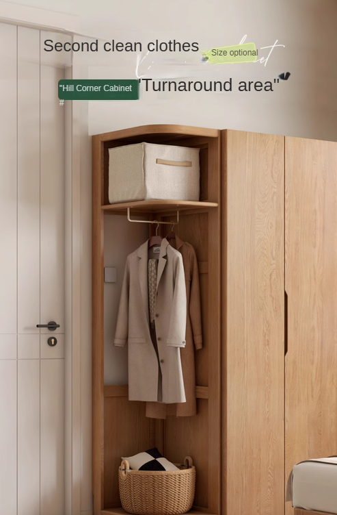 Solid Oak & Cherry Wood Modern Corner Wardrobe - Triangle Floor Standing Closet for Bedroom, Living Room, and Office Storage