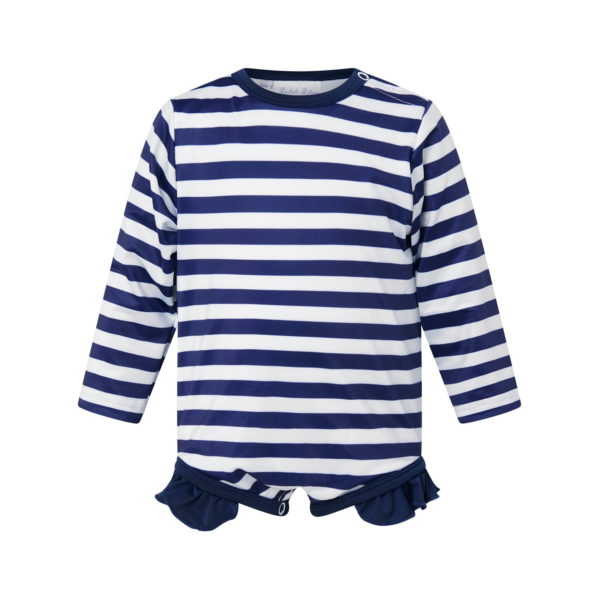 Breton Stripe Frill Rashguard - UPF 50+ Sun Protection Swim Shirt for Women & Girls | Beach, Pool & Surfing