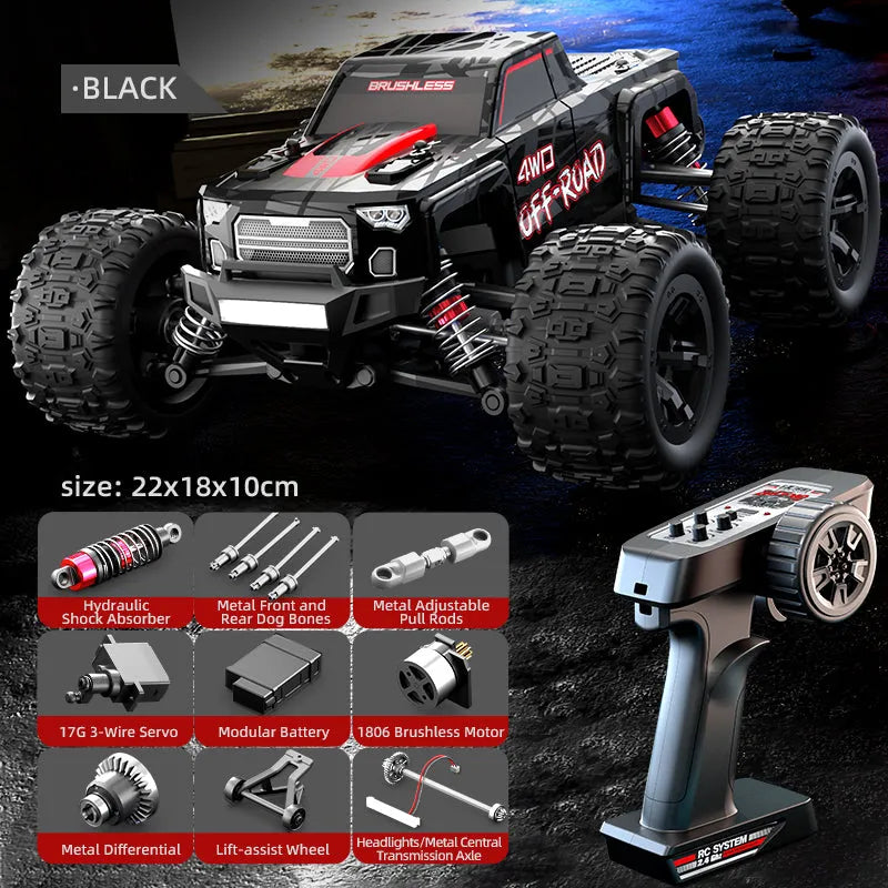 JJRC C8811 1/20 Scale RC Car - 4WD High Speed 40km/h Off Road Climbing Truck with Brushless Motor, LED Lights (Black/Red) - Ready to Run for Outdoor Racing & Backyard Adventure