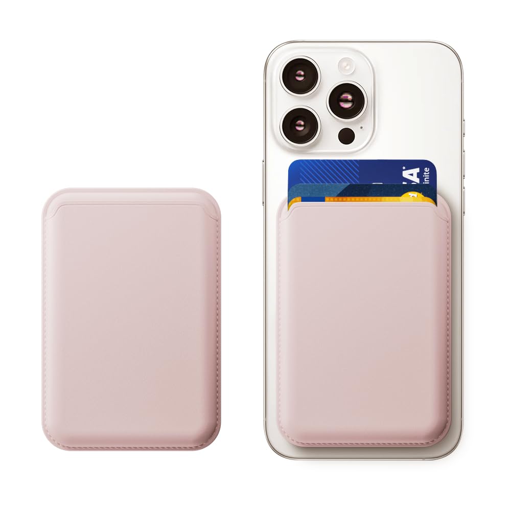 Magnetic Leather Wallet for iPhone 16/15/14/13/12 Series - Slim RFID Blocking Card Holder with Strong Magnets (Light Pink) | Perfect for Everyday Use, Travel & Contactless Payments