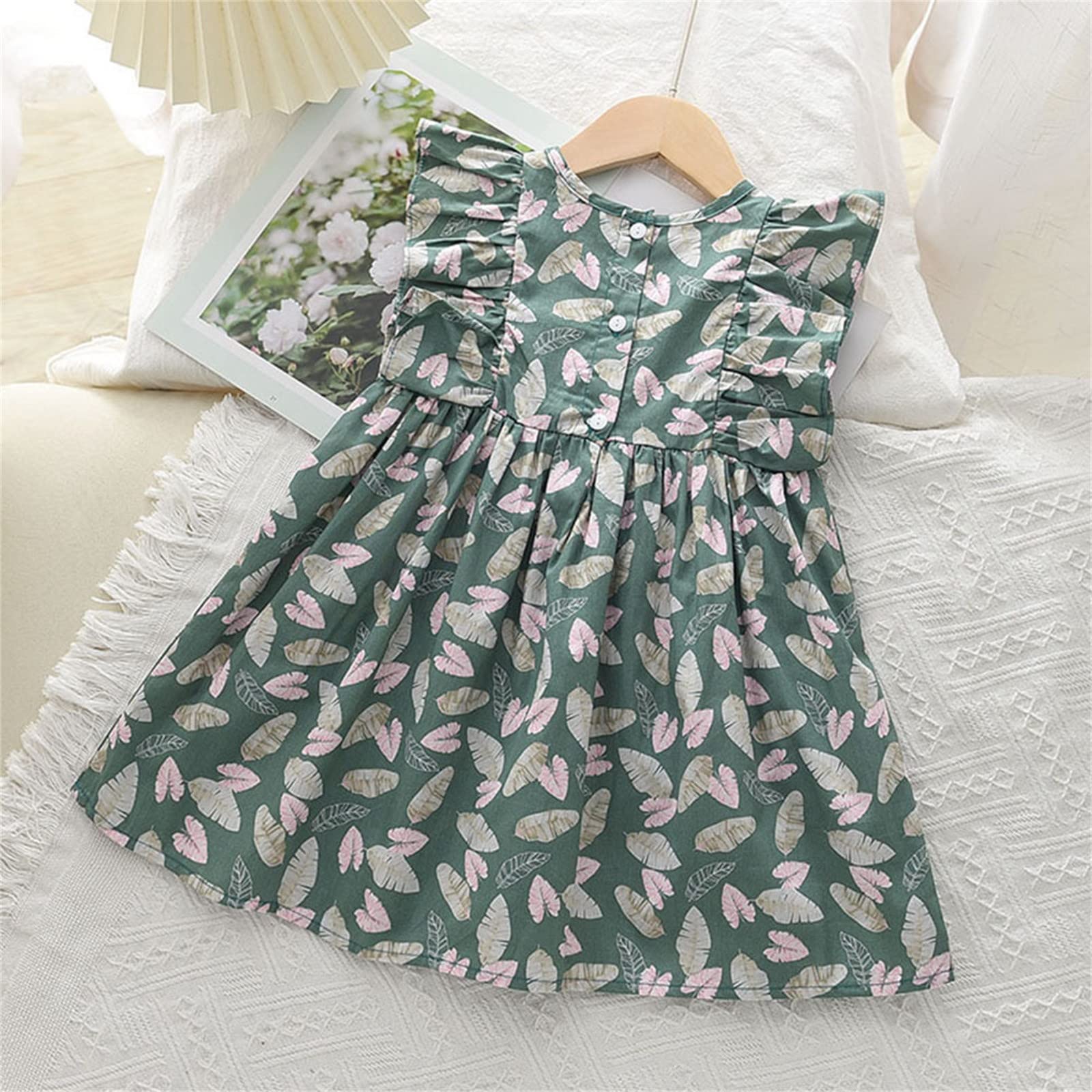 Floral Sleeveless A-Line Ruffle Summer Sundress for Toddler Girls - Cute Princess Dress for Beach, Party & Playtime