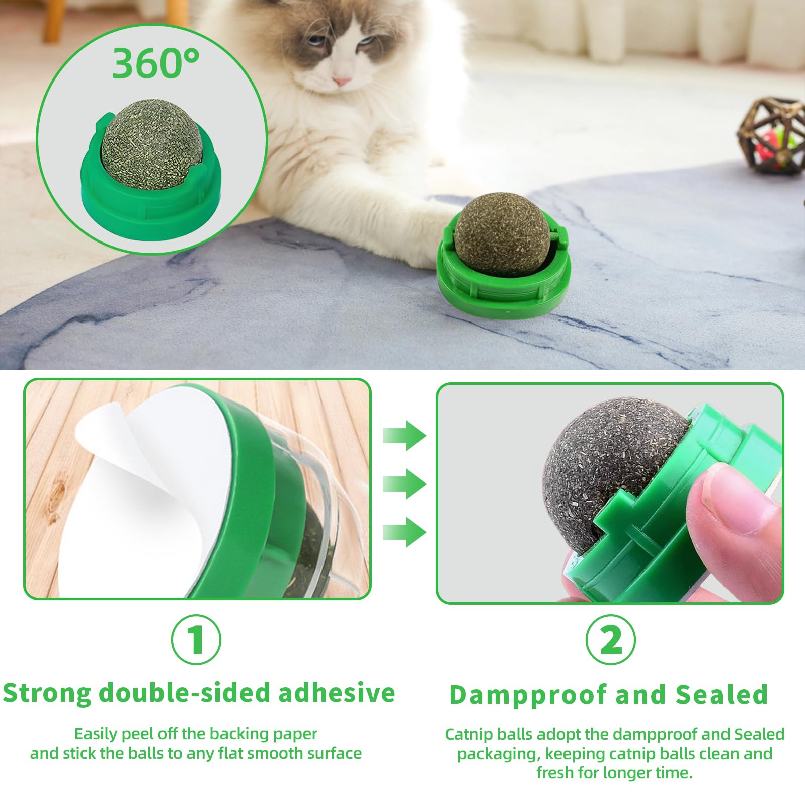 Organic Catnip Toys Balls 4-Pack - Natural Cat Energy Balls for Indoor Cats | Dental Chew Toys for Healthy Kitty Teeth | Perfect for Playtime & Stress Relief
