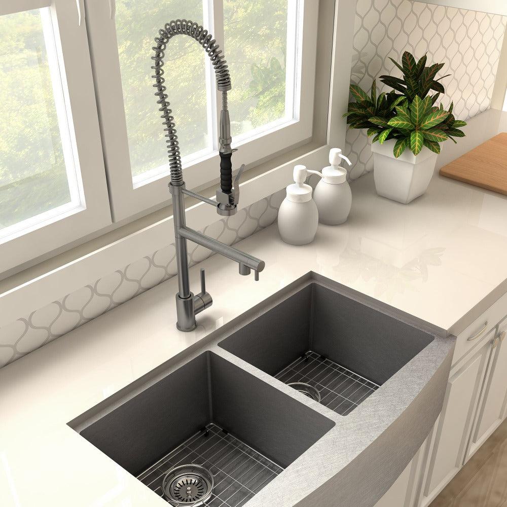 ZLINE Van Gogh Pull Down Spring Kitchen Faucet with Pot Filler in Gun Metal - High Arc Commercial Style Faucet for Modern Kitchens, Restaurants & Food Prep Areas (VNG KF GM)