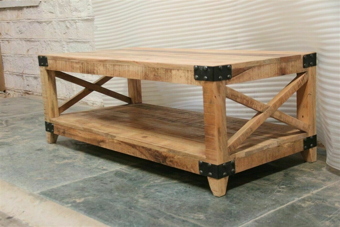 Premium Indian Solid Wood Coffee Table - Handcrafted Natural Teak for Living Room, Lounge & Office