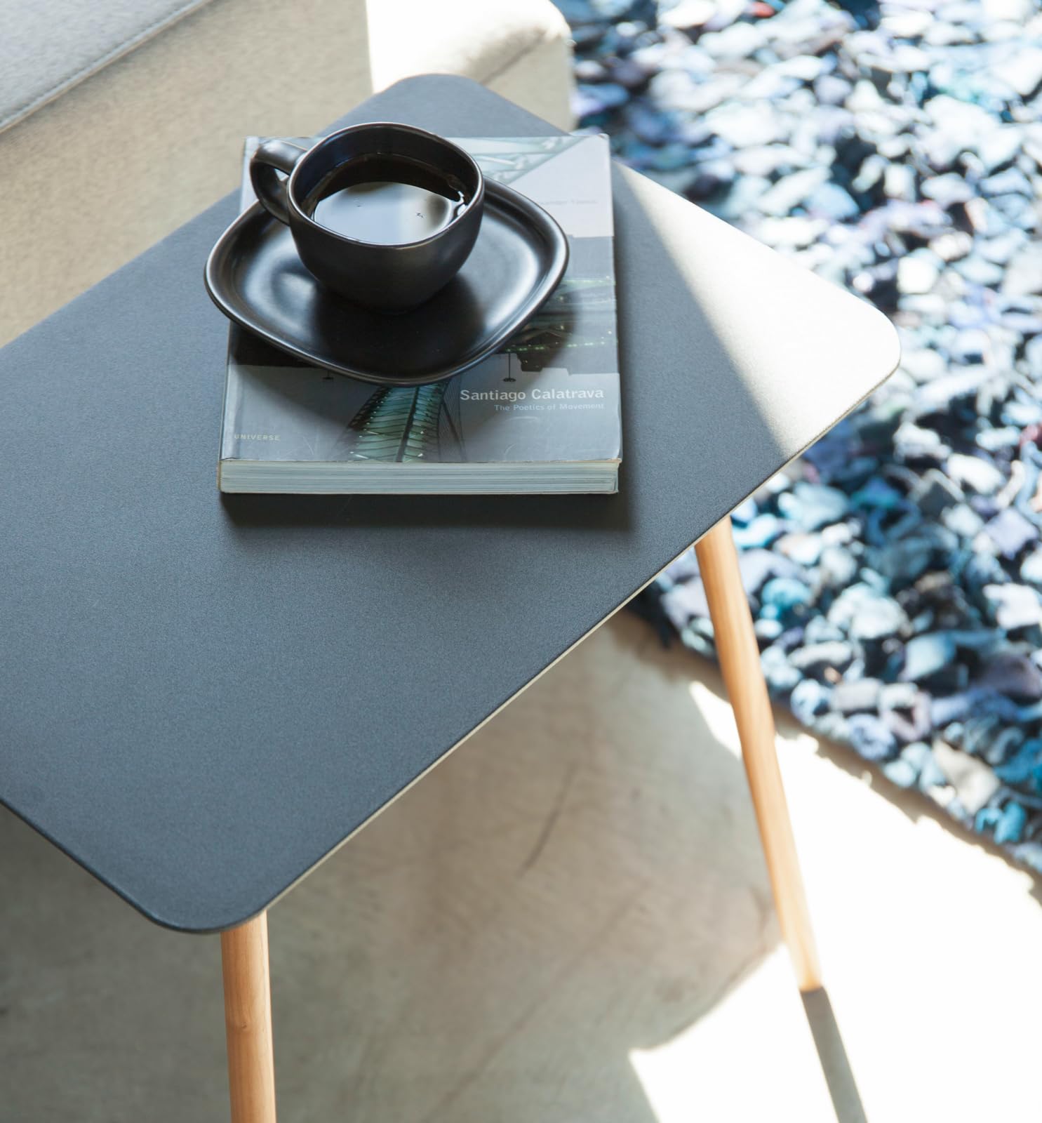 YAMAZAKI Home Plain Rectangular Side Table Black - Modern Minimalist End Table for Living Room, Bedroom & Office