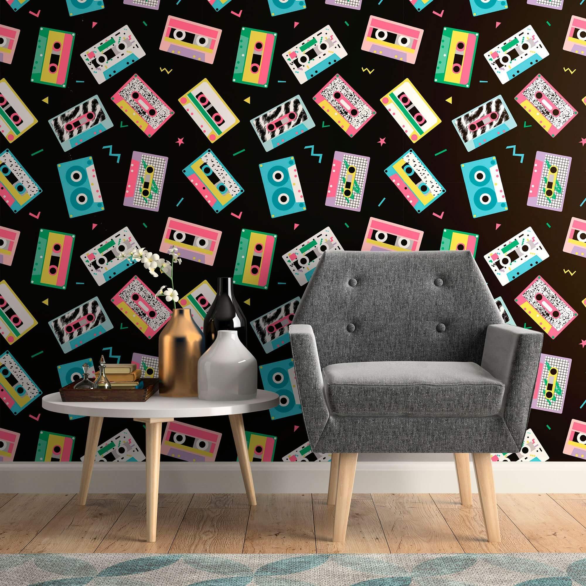 Charcoal & Yellow Retro Peel and Stick Removable Wallpaper for Teens - Self-Adhesive Decorative Wall Covering for Bedrooms, Dorm Rooms & Home Decor