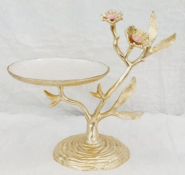14x8.5x11.75 Inch Gold Flower Footed Stand - Elegant Home Decor for Living Room, Bedroom, or Office Display