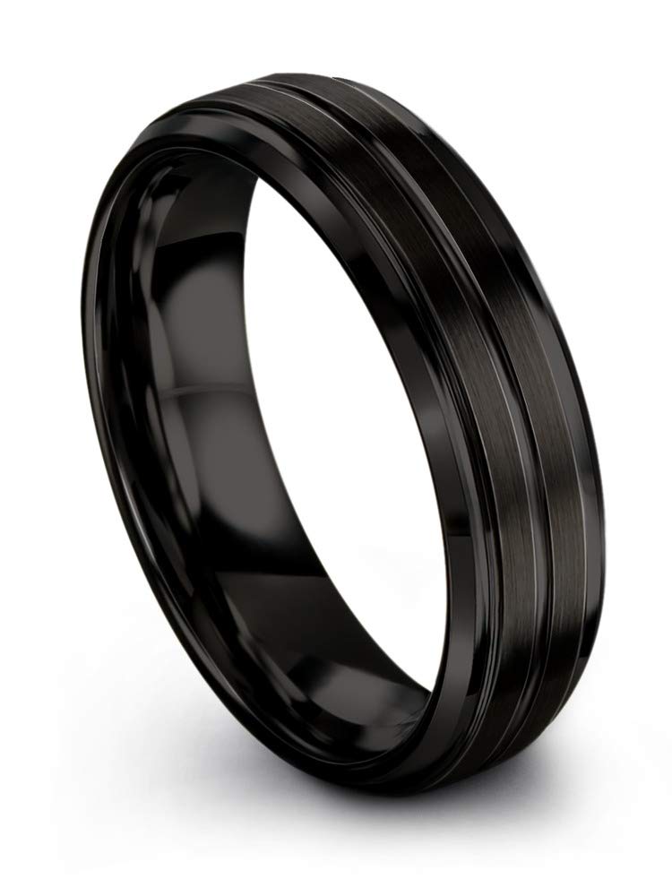 Premium Tungsten Carbide Wedding Band Ring for Men & Women - 6mm Blue & Black Center Line, Step Bevel Edge, Brushed/Polished Finish - Custom Engraved Anniversary & Engagement Ring - Perfect for Weddings, Proposals & Special Occasions
