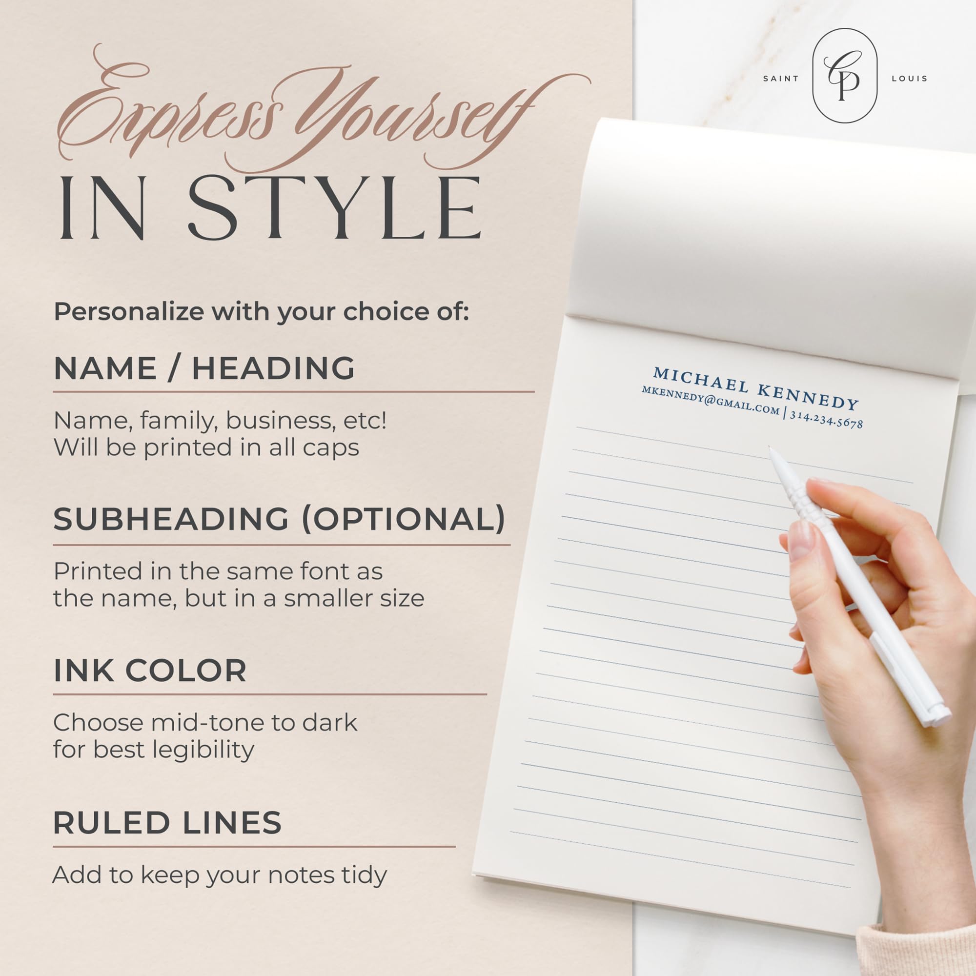 Custom Personalized Stationery Notepads with Name & Contact Info - Lined/Unlined Professional Memo Pads, To-Do List Notebooks for Office, Home & Gifts | Perfect for Business Professionals, Students & Daily Organization