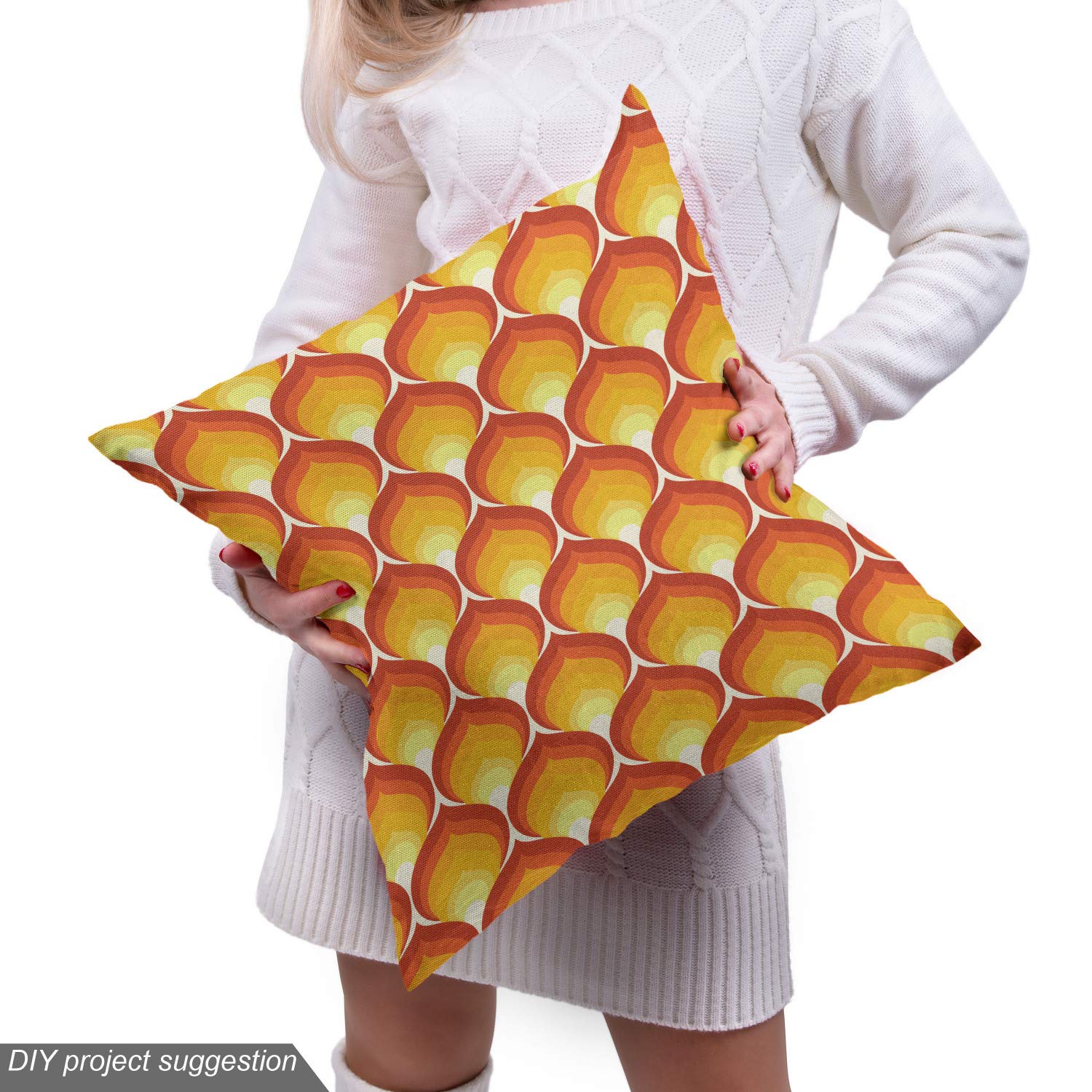 Ambesonne Abstract Fabric by The Yard - Continuous Art Deco Wallpaper in Tangerine Tones, Decorative Upholstery Fabric for Sofa, Curtains & Home Decor (10 Yards, Vermilion Mustard) - Perfect for Living Room Makeovers & DIY Craft Projects