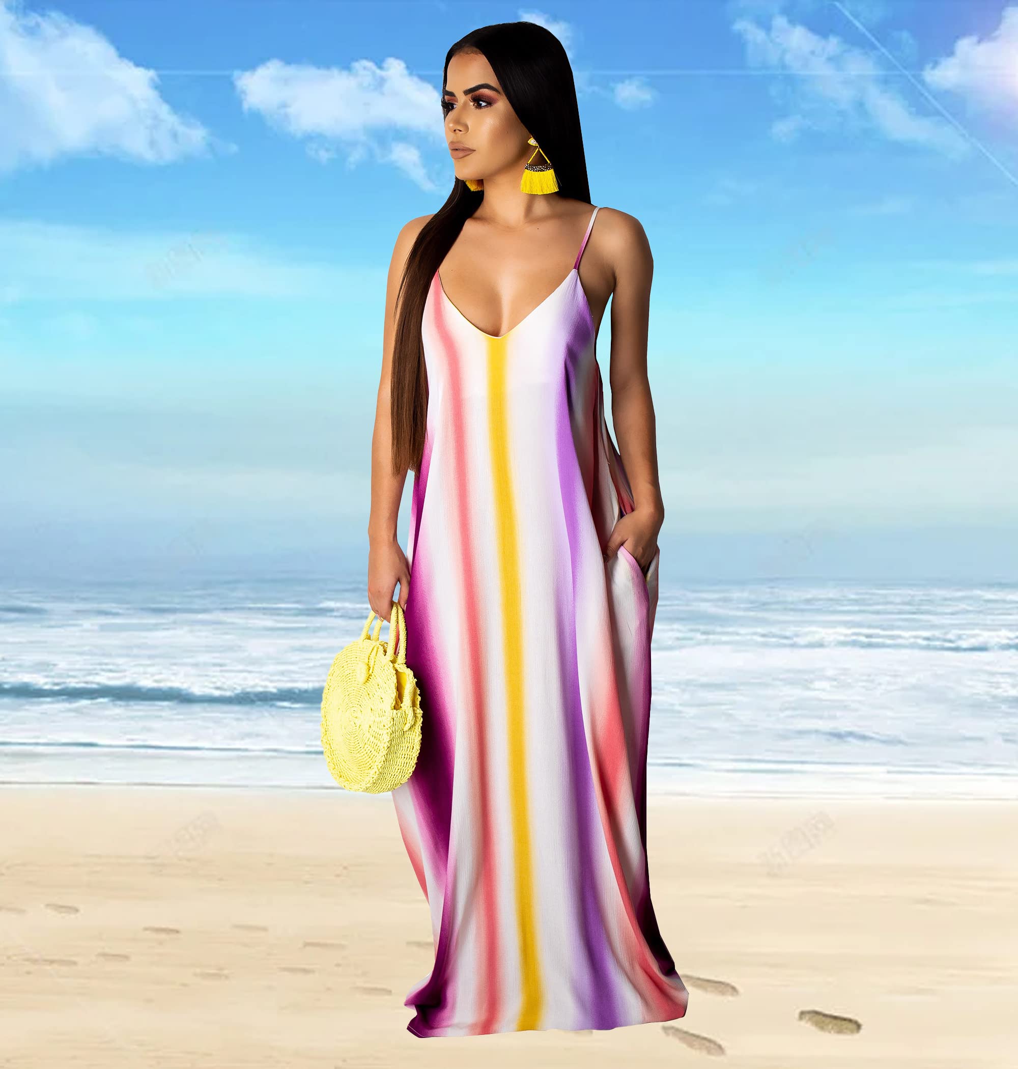 BessCops Women's Plus Size Summer Maxi Dresses 2025 - Sleeveless Casual Sundress with Pockets | Loose Flowy Long Dress for Beach, Vacation & Everyday Wear