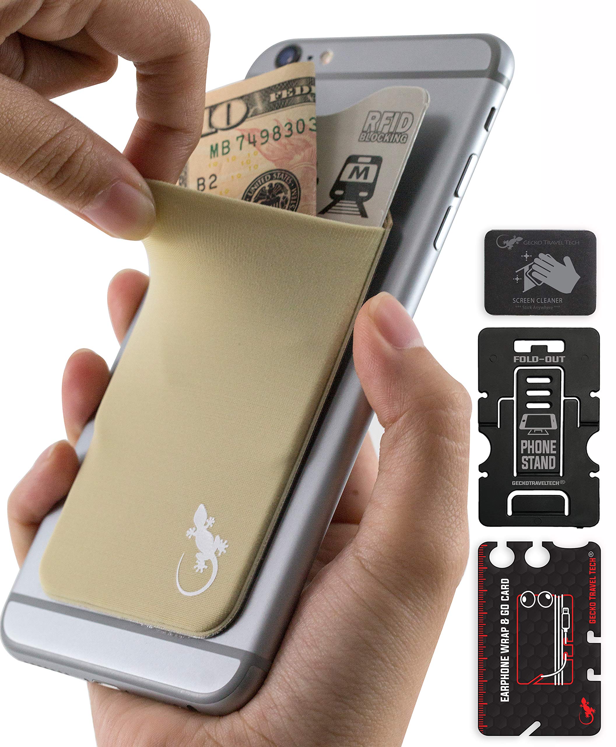 Gecko Adhesive Phone Wallet - Stick-On Lycra Card Holder for Credit Cards & Cash - Perfect for Running, Travel, and Everyday Use