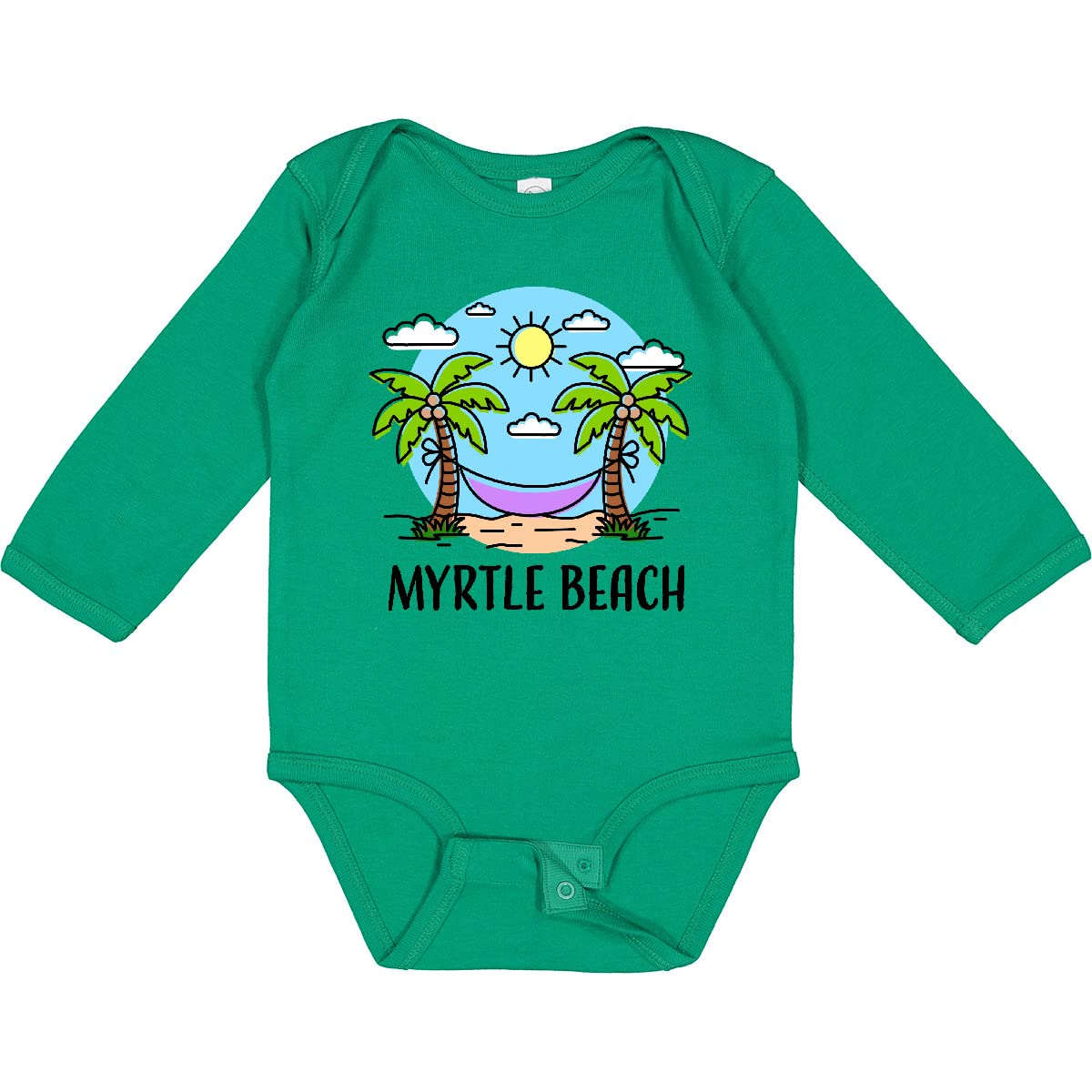 Inktastic Summer Vacation in Myrtle Beach Long Sleeve Baby Bodysuit - Soft Cotton Creeper for Boys & Girls - Beach Vacation Outfit, Family Trip Wear, Photoshoot Outfit