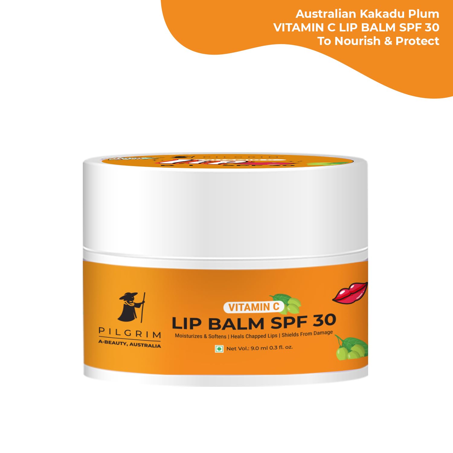 Pilgrim Vitamin C SPF 30 Lip Balm with Kakadu Plum & Shea Butter - Moisturizing & Soothing Treatment for Dry, Chapped Lips - Unisex Hydrating Lip Care (9g) | Perfect for Outdoor Activities, Daily Sun Protection & Winter Lip Care