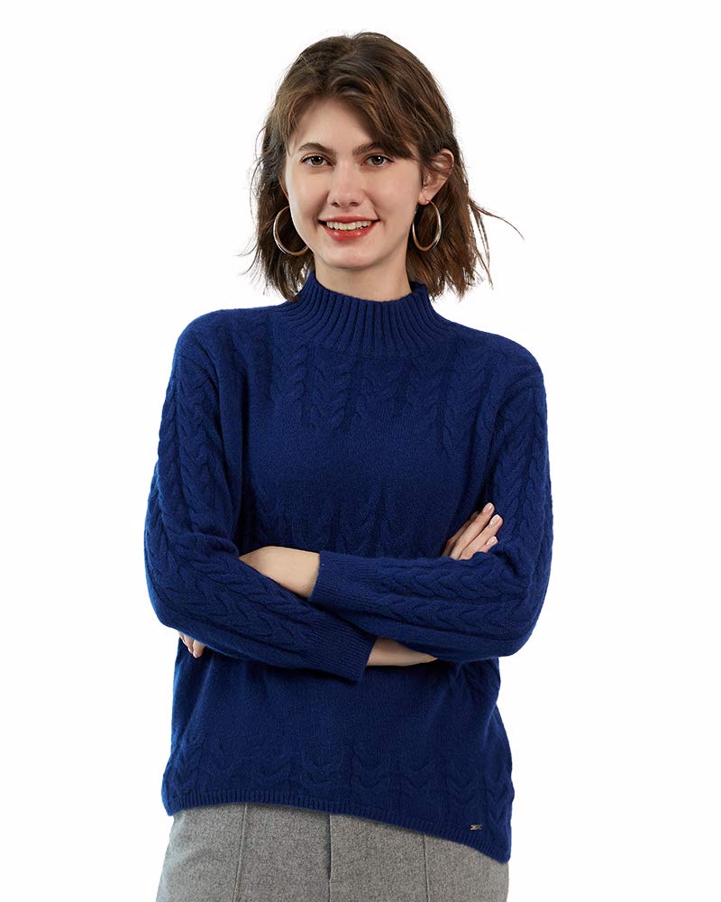 Zhili Women's 100% Cashmere Cable Knit Mock Neck Sweater - Soft Winter Pullover for Work & Casual Wear