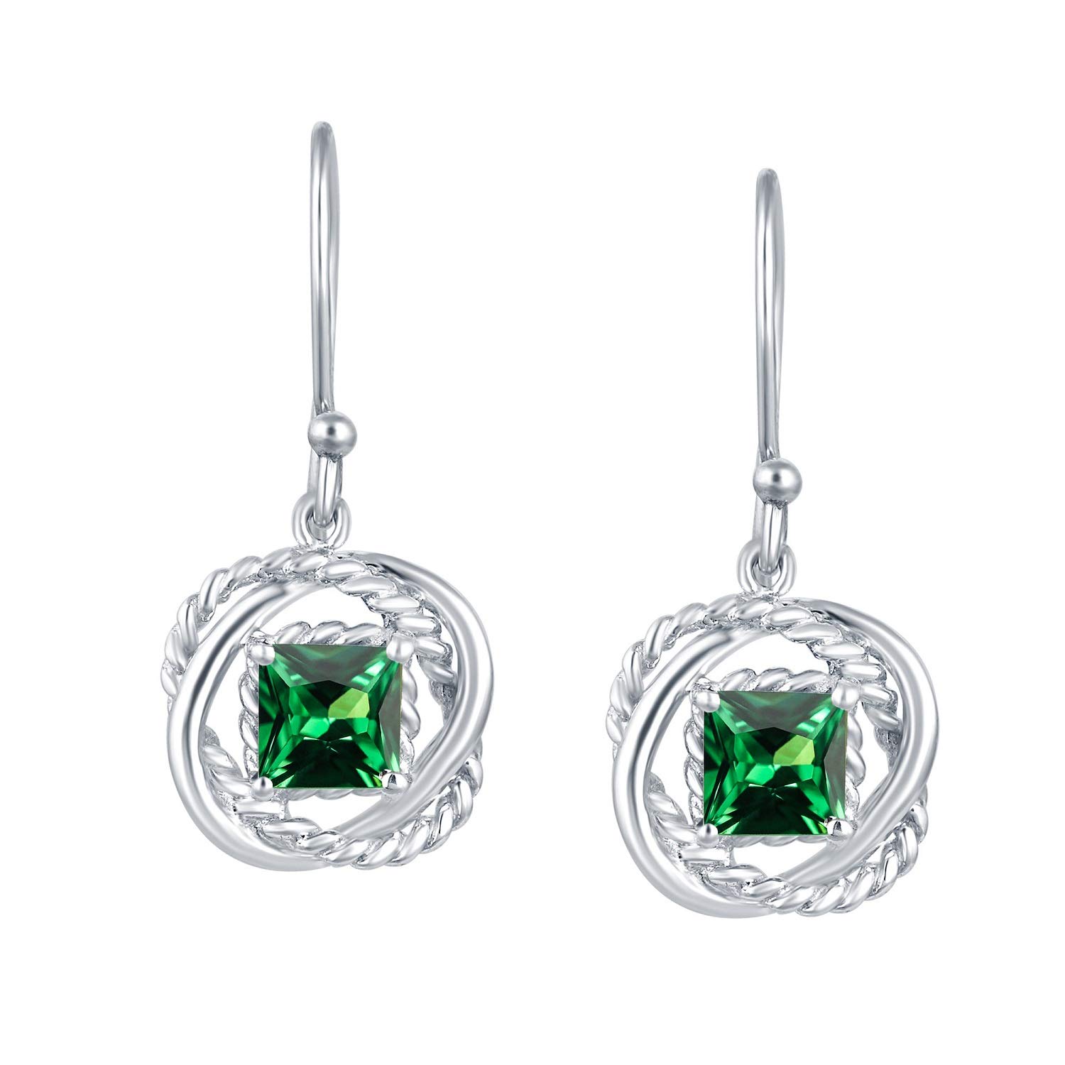 V3Jewelry 925 Sterling Silver Square Drop Earrings with Twisted Wire & Gemstone Options - Elegant Gift for Women - Perfect for Weddings, Parties & Everyday Wear