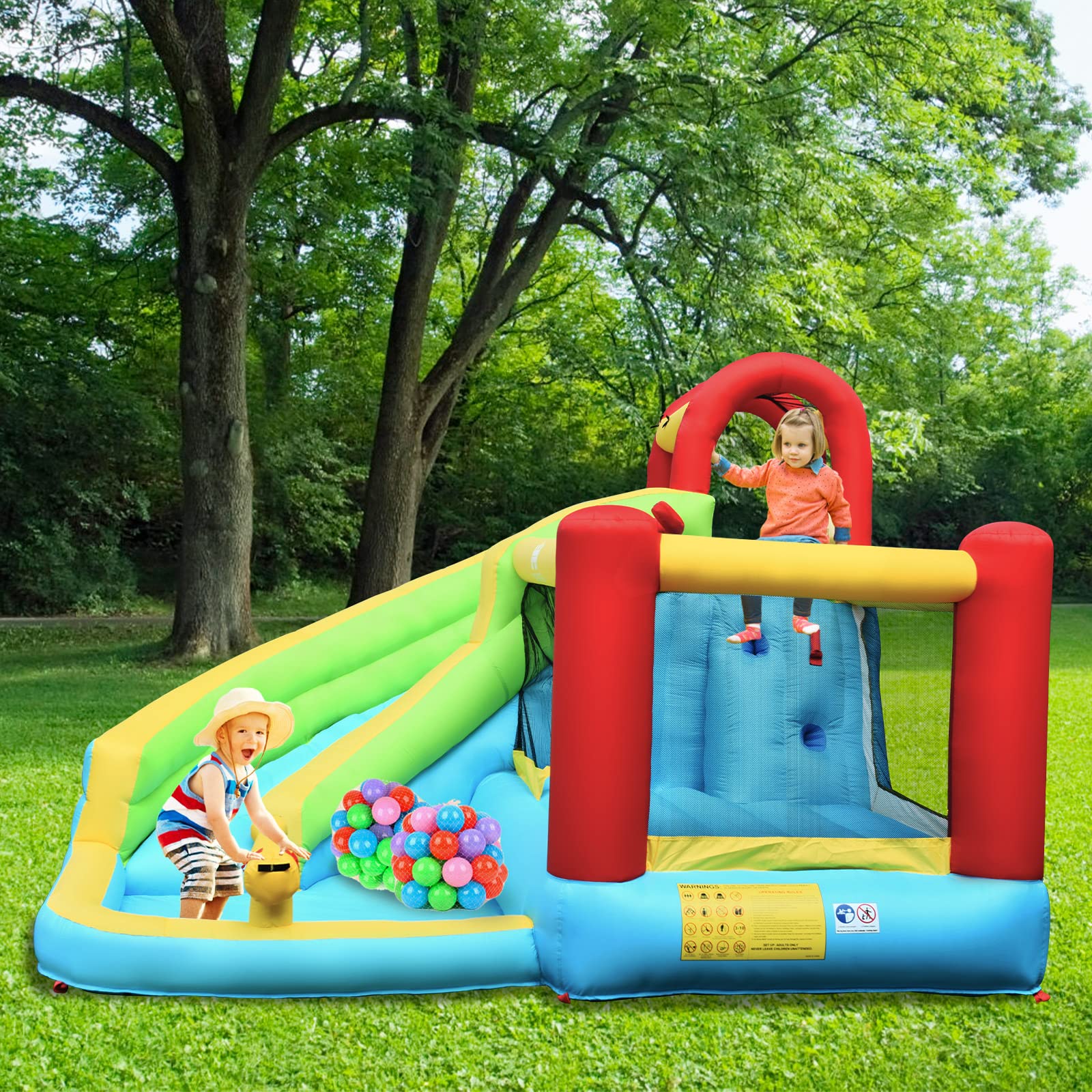 **KOTEK Inflatable Water Slide for Kids - 15ft Long Backyard Water Park with Bouncy Castle, Climbing Wall & Splash Pool - Includes 480W Blower - Perfect for Summer Parties, Birthdays & Outdoor Fun**