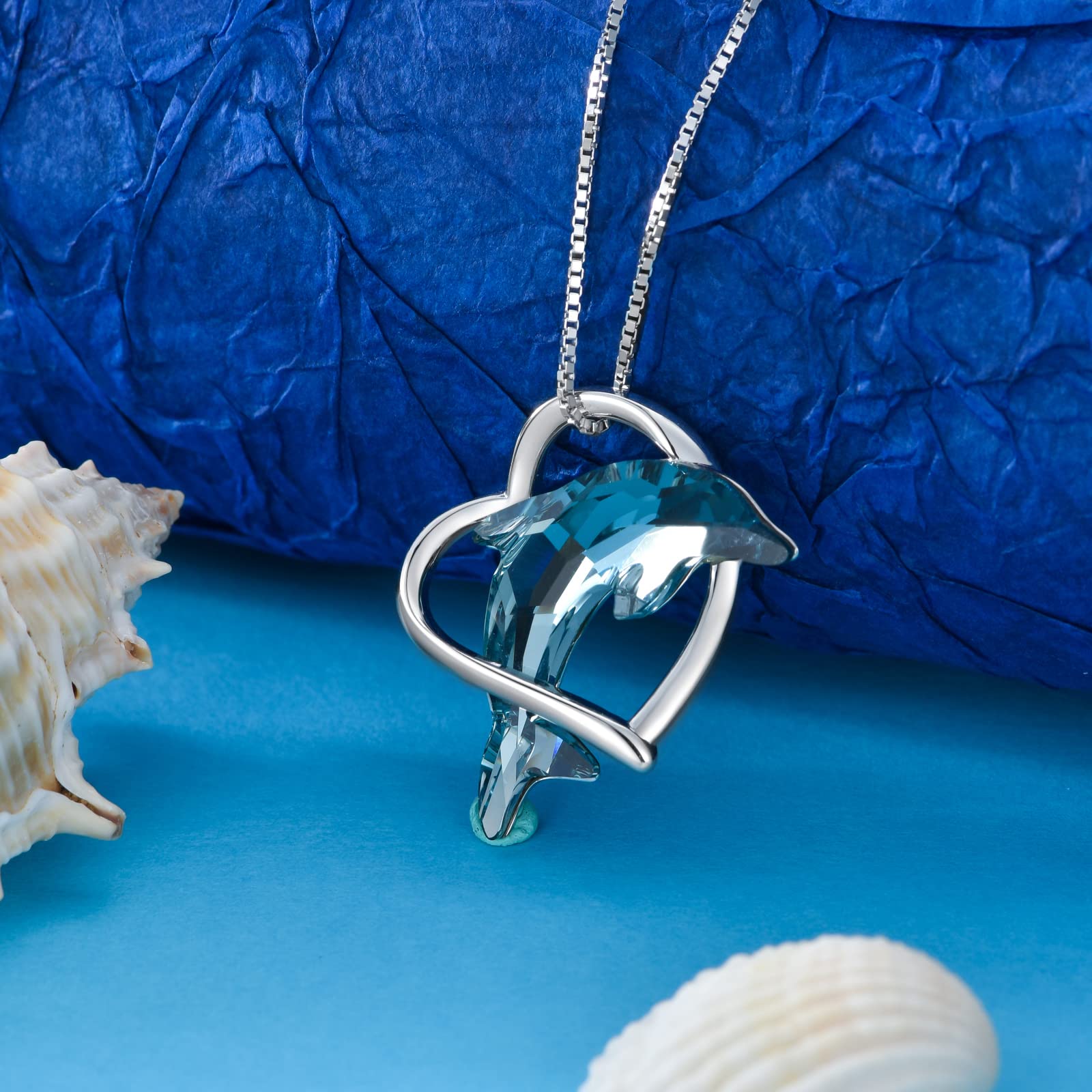 925 Sterling Silver Dolphin Necklace with Blue Crystal - Ocean Theme Jewelry Gift for Women, Girls, Mom & Girlfriend | Perfect for Beach Vacations, Birthday Presents & Anniversary Gifts