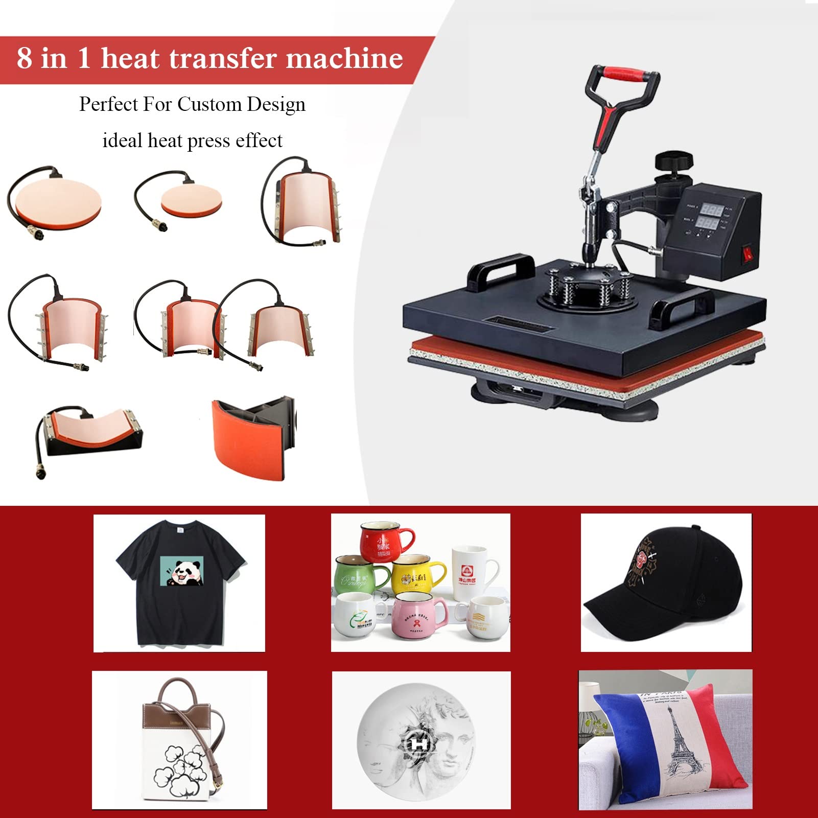 15x15 Inch 8-in-1 Digital Heat Press Machine with 360° Swing Away - Multi-Function Sublimation Combo for T-Shirts, Mugs, Hats, Plates & Bottles | Perfect for DIY Crafts, Custom Apparel & Small Business Printing