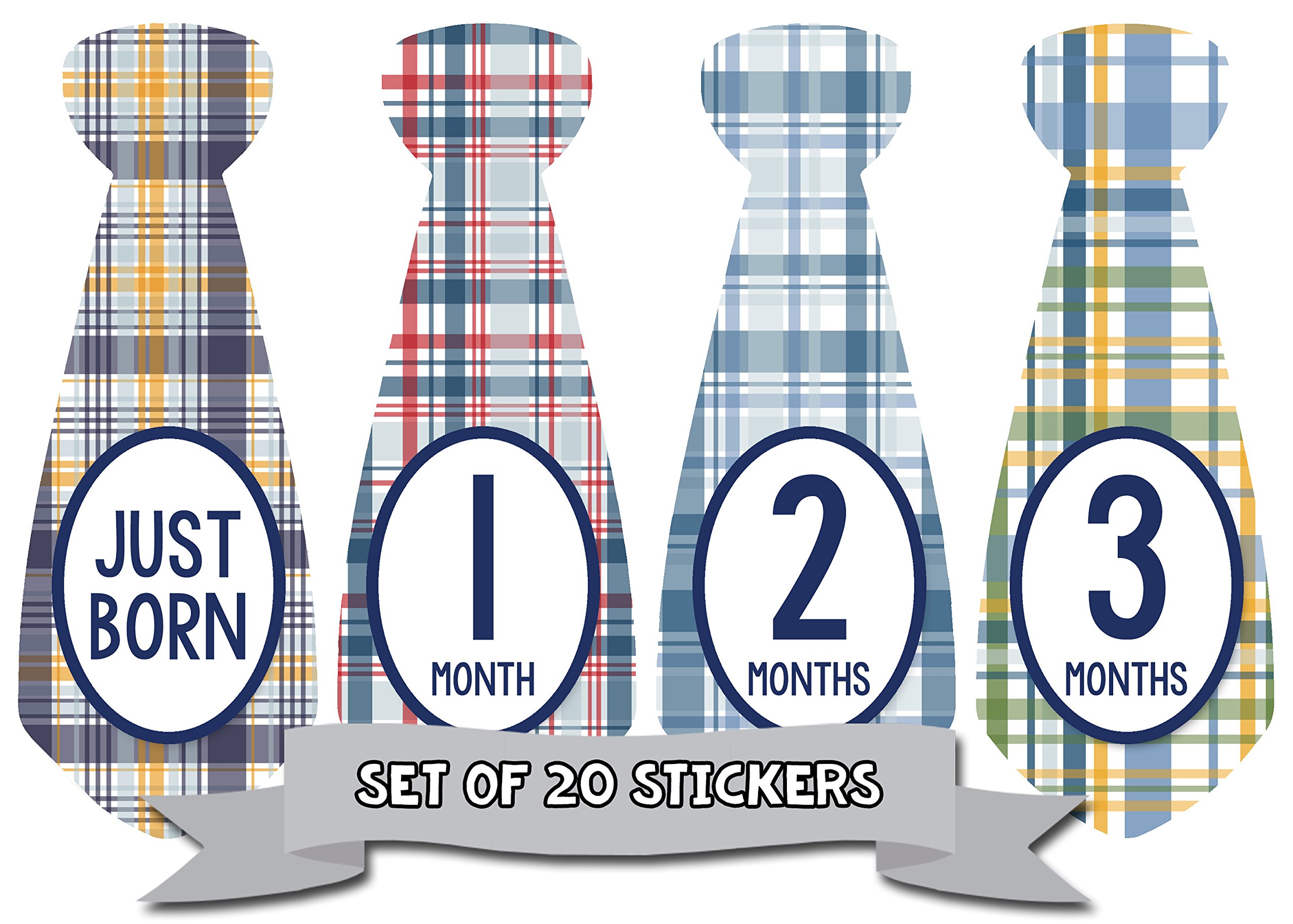 Baby Monthly Milestone Necktie Stickers - Newborn Boy Photo Props - Set of 20 Adhesive Month Stickers for Baby's First Year - Perfect for Monthly Photos, Scrapbooking & Memory Keepsakes