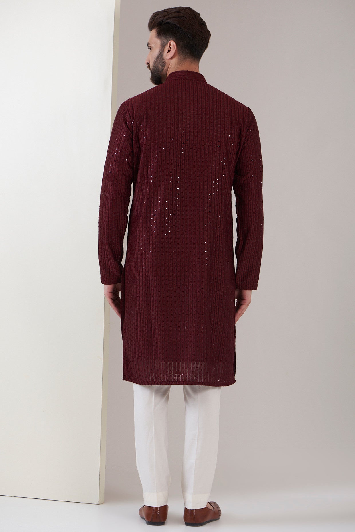 Elegant Maroon Chikankari Kurta for Women - Traditional Indian Embroidered Tunic - Perfect for Festivals, Weddings & Casual Wear