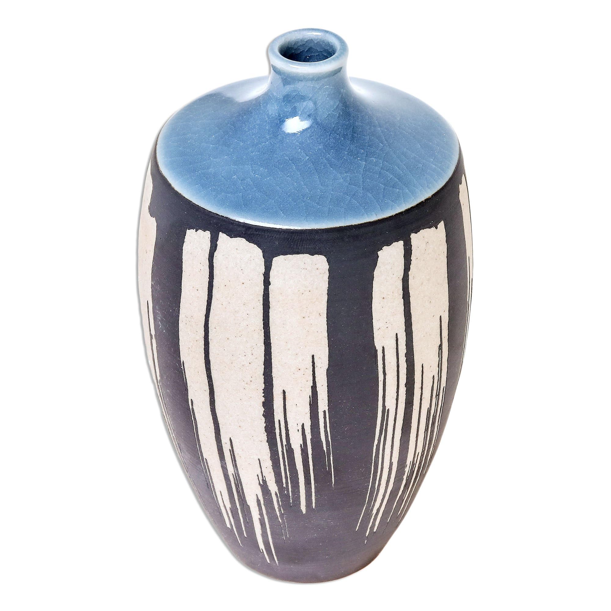 NOVICA Handmade Grey Cascade Celadon Ceramic Vase - Elegant Home Decor for Living Room, Dining Table & Wedding Centerpiece