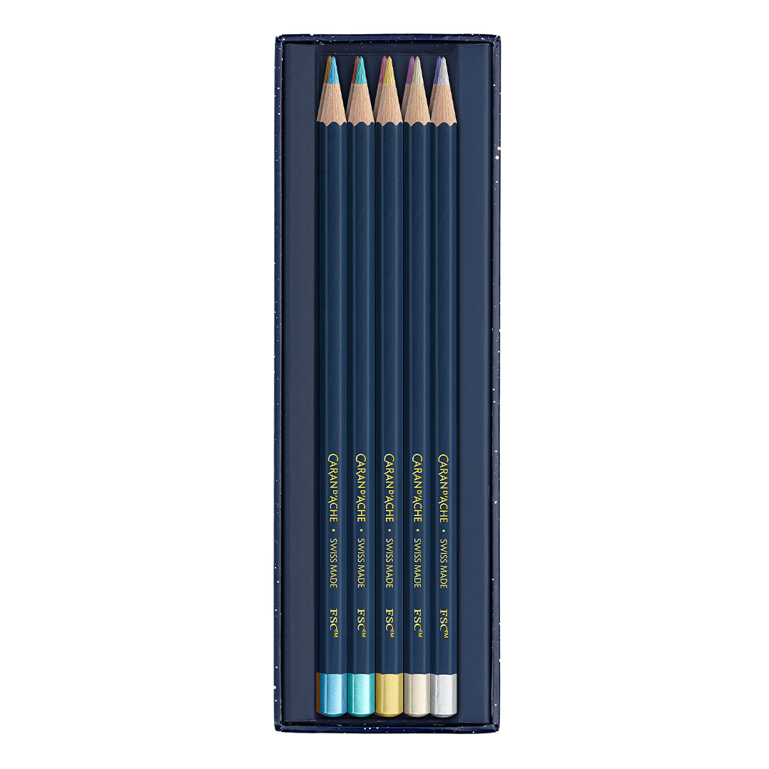 Premium Caran d'Ache 10-Piece Colored Pencil Set in Cosmic Blue - Perfect for Artists, Students & Professional Sketching