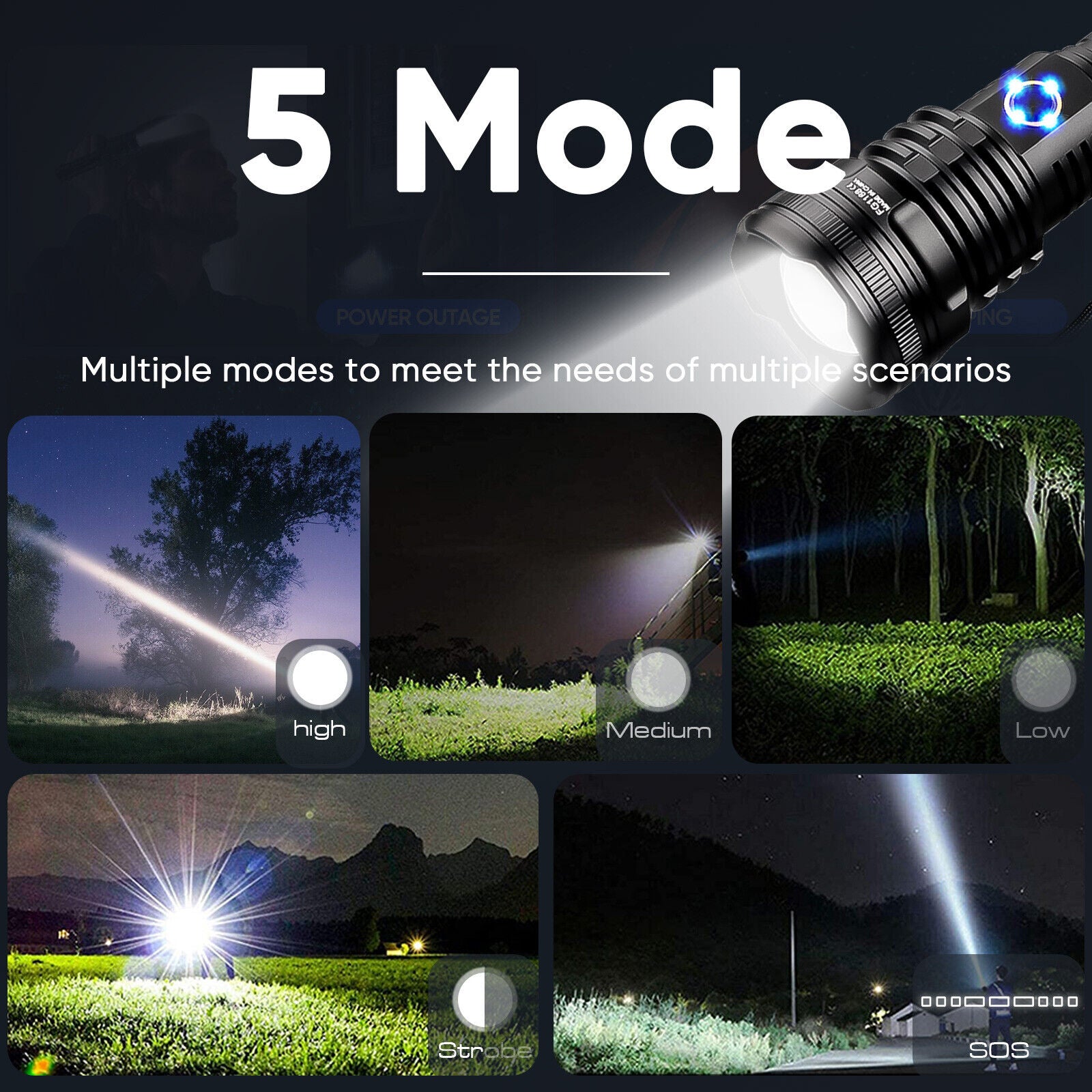 99000LM Ultra Bright XHP90 LED Flashlight - USB Rechargeable, Waterproof, Long-Lasting - Perfect for Camping, Hiking, Emergency & Outdoor Adventures
