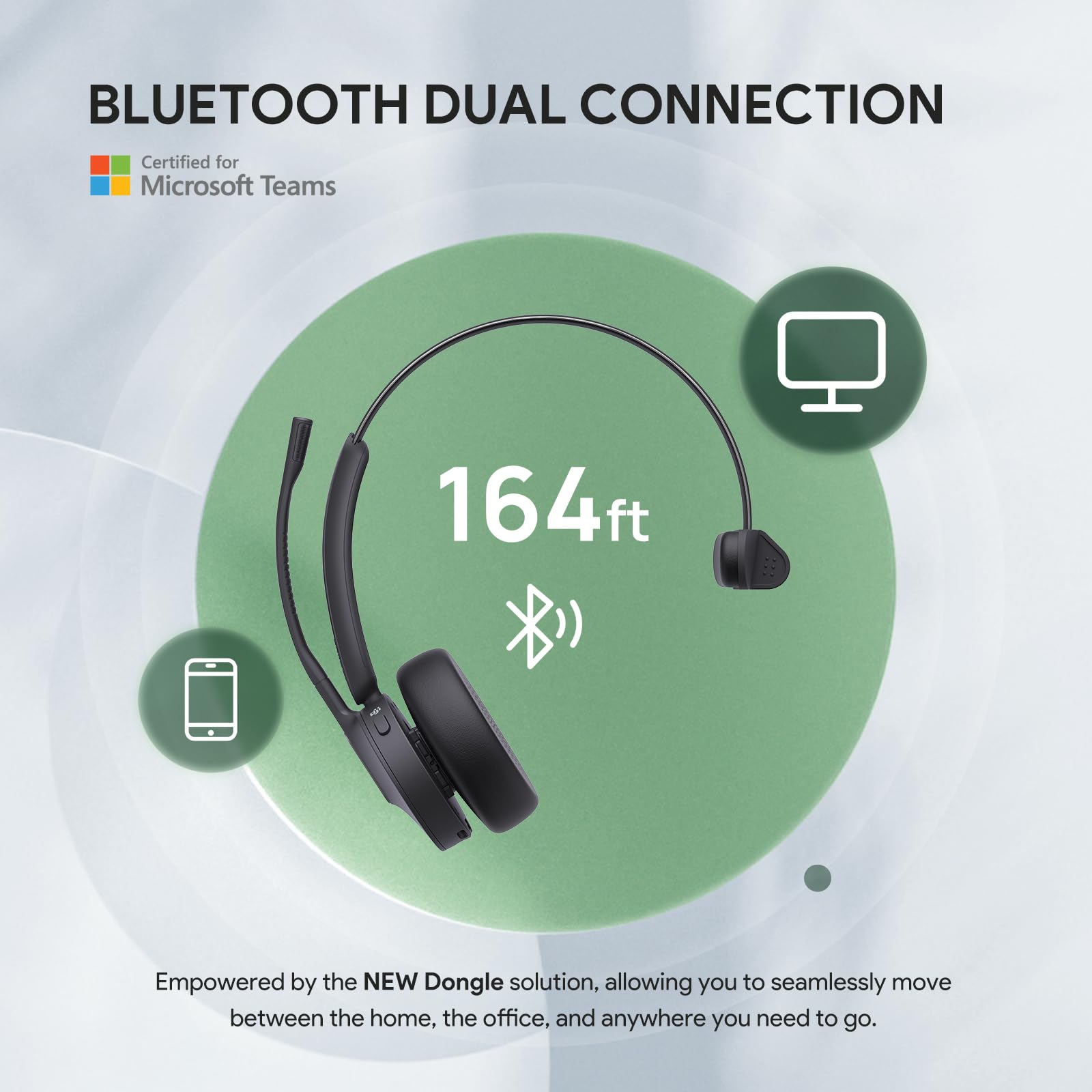 Yealink BH70 UC Wireless Bluetooth Headset with Microphone - 35H Battery Life, 3-Mic Noise Cancelling, 91g Lightweight for Computer & Open Office - Perfect for Remote Work, Video Calls & Business Meetings