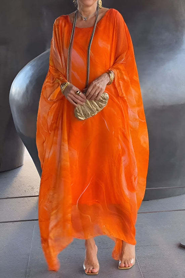 Stylish Printed Crew Neck Loose Maxi Dress for Women - Resort Wear, Beach Vacation & Summer Outfits