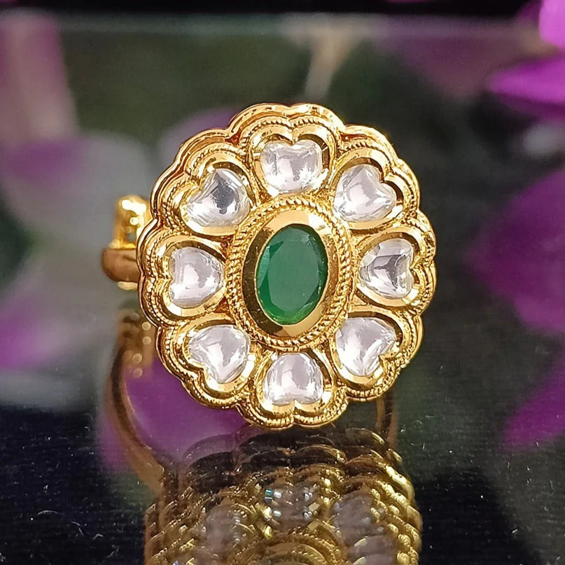 Exquisite Gold Plated Kundan Ring for Women - Elegant Indian Jewelry (Design 67) | Perfect for Weddings, Parties & Ethnic Fashion Accessories