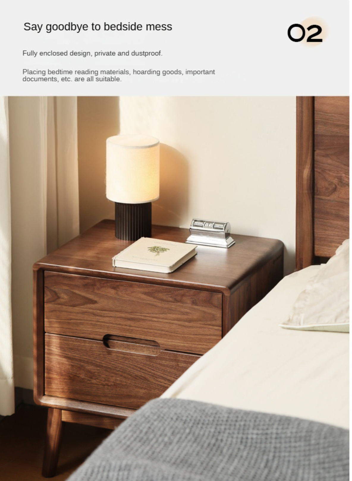 Premium Black Walnut Solid Wood Nightstand with Storage - Modern Bedside Table for Bedroom, Living Room & Guest Room - Durable & Stylish Furniture for Home Decor