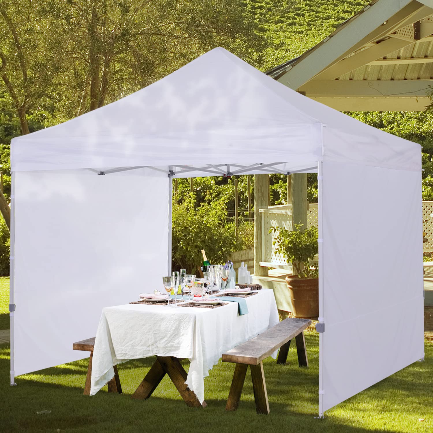 COOSHADE Instant Canopy SunWall 10x10 Pop Up Tent Side Wall - 1 Pack White Sun Shade Panel for Outdoor Events, Beach, Camping & Backyard Parties