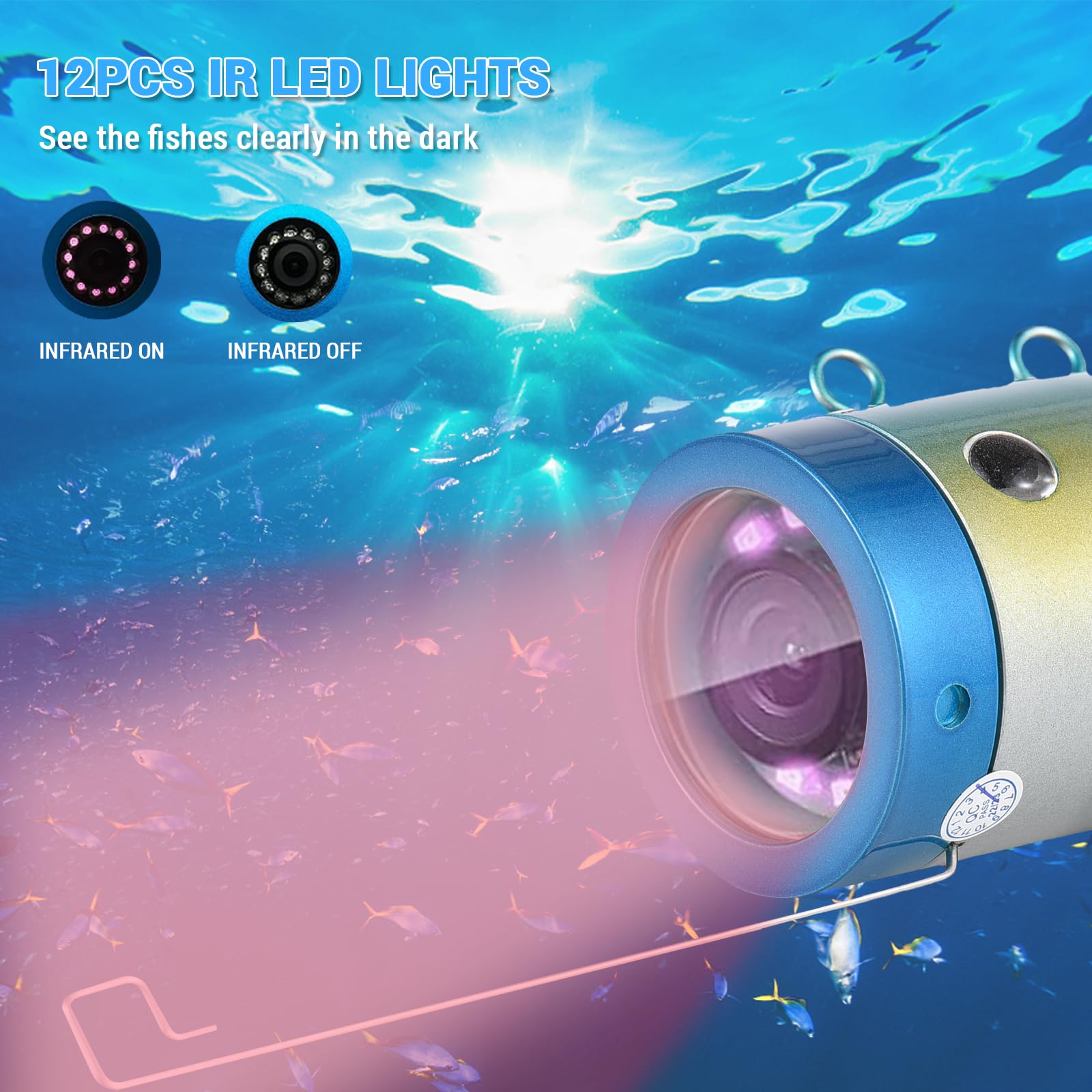Waterproof Fishing Camera with 12 IR LED Lights & 20M/30M/50M Cable - Replacement Underwater Camera for Fish Finders | Ideal for Deep Sea Fishing, Ice Fishing & Kayak Fishing