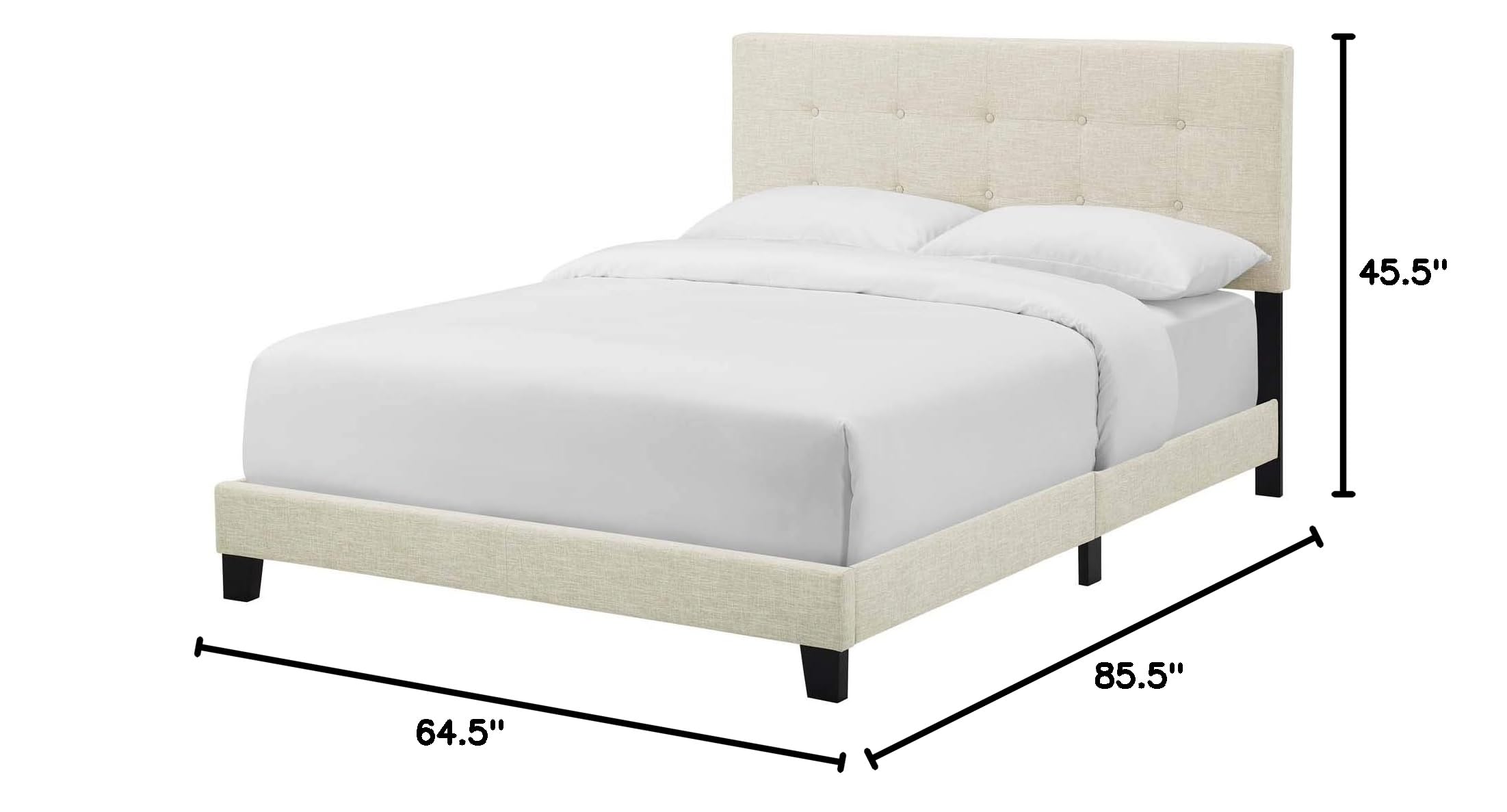 Modern Contemporary Urban Design Fabric Platform Bed Frame in Beige - Perfect for Minimalist and Scandinavian Style Bedrooms