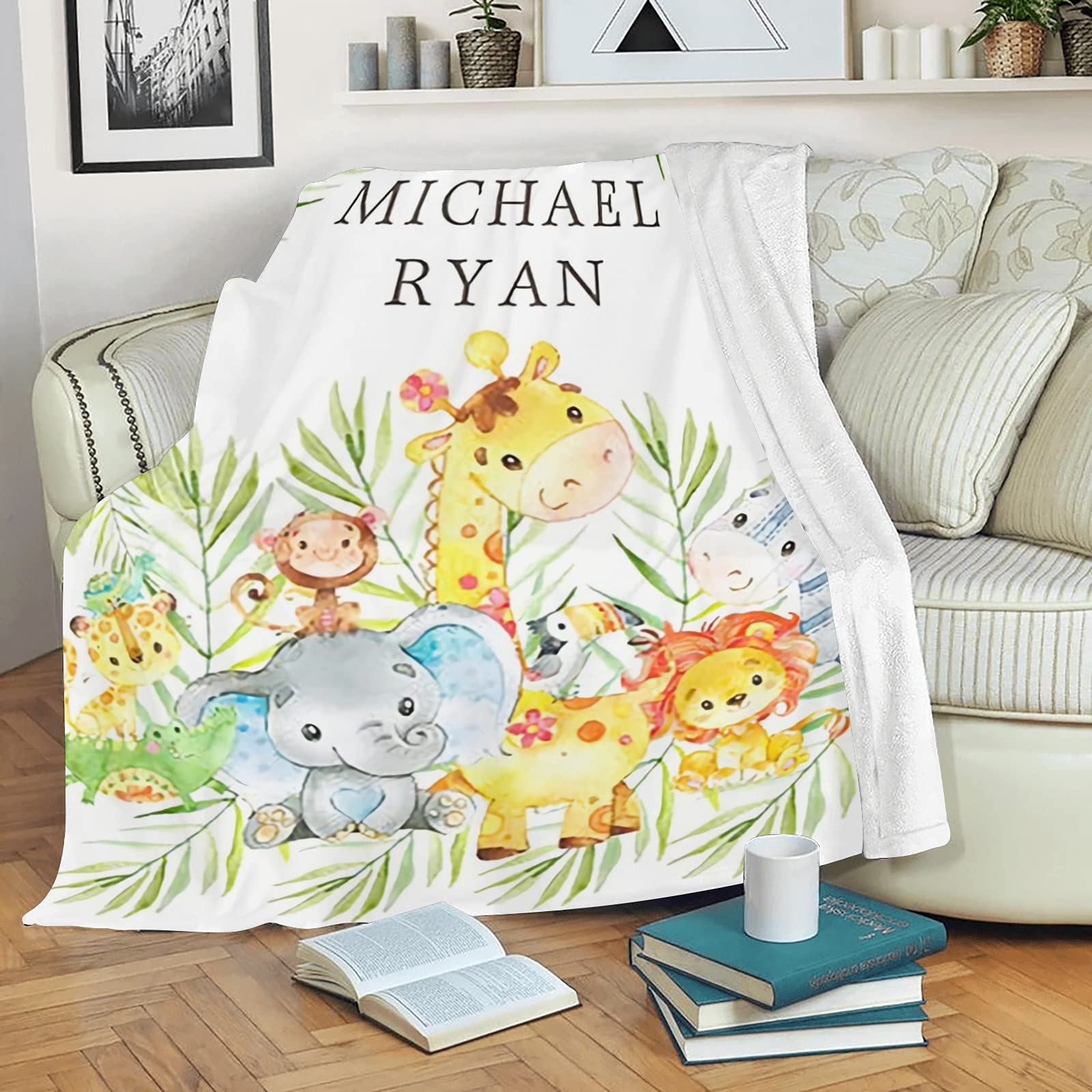 Personalized Baby Blanket with Name & Animals - Custom Soft Blankets for Newborns | Perfect Baby Shower Gift for Boys & Girls | Nursery Decor & Neutral Baby Essentials | Ideal for Cuddling, Swaddling & Photo Props