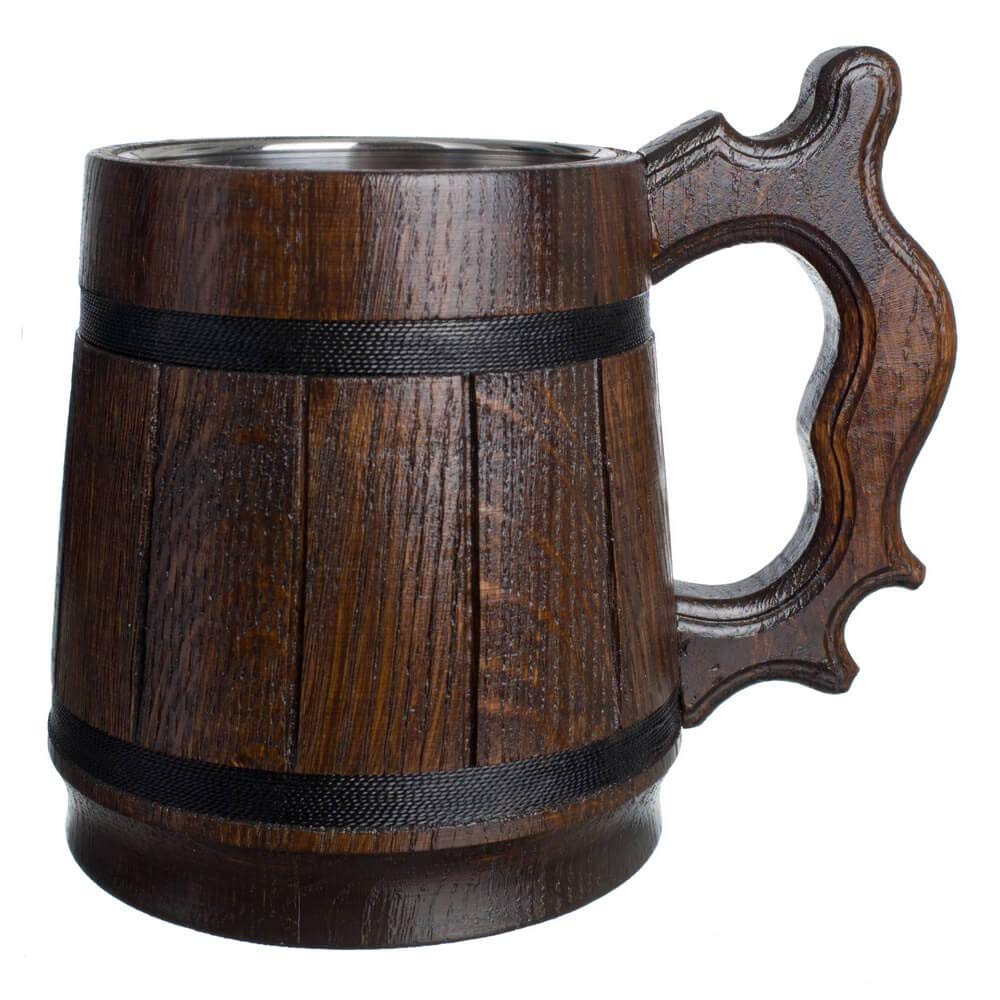 Set of 6 Premium 20oz Beer Mugs - Stainless Steel Tankard & Wooden Beer Stein - Handmade Gifts for Men (Father's Day, Christmas, Birthday) - Retro Brown Design - Perfect for Home Bars, Parties, and Outdoor Gatherings