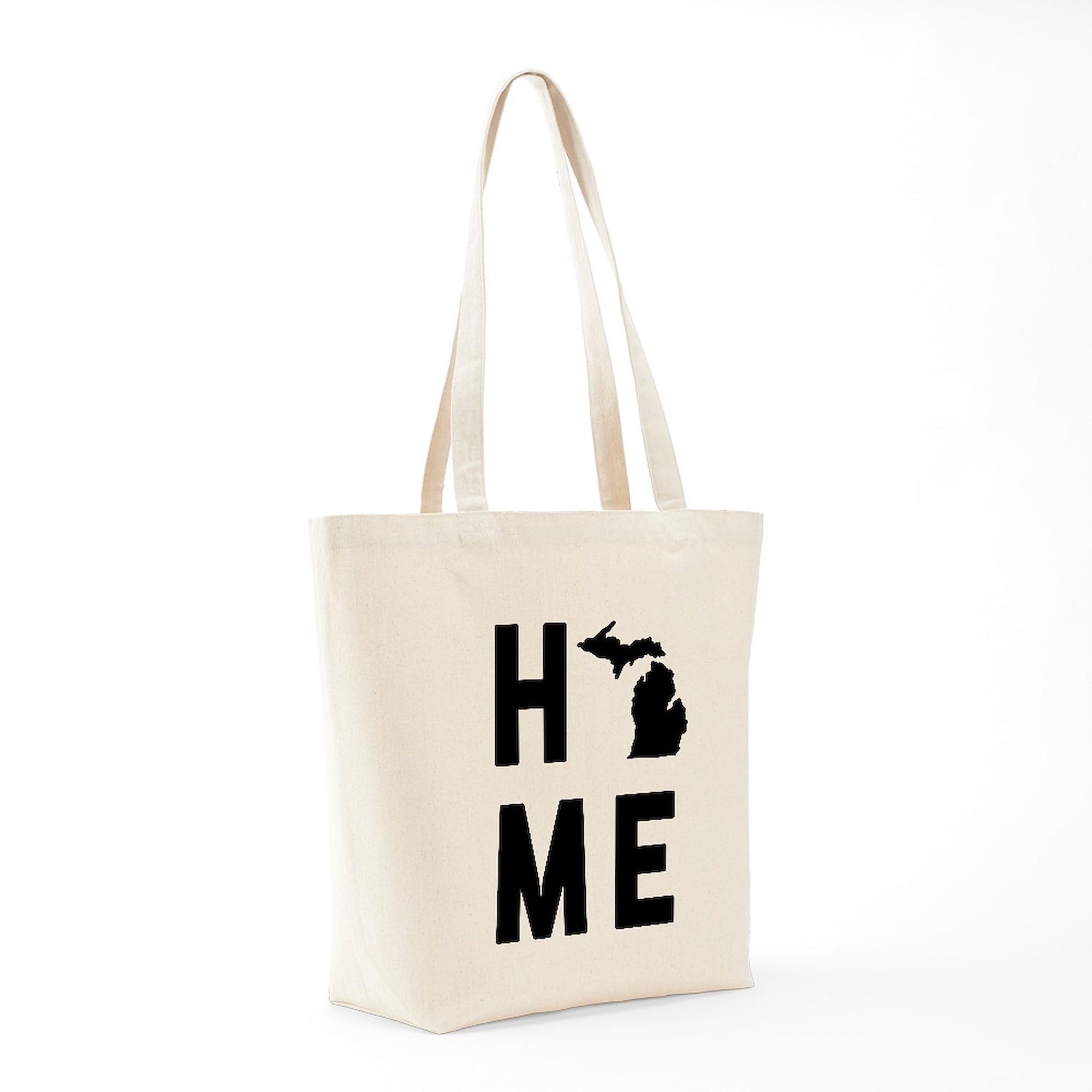 Michigan Home Tote Bag - Natural Canvas Reusable Shopping Bag for Groceries, Beach & Everyday Use | Eco-Friendly Cotton Tote with Sturdy Handles