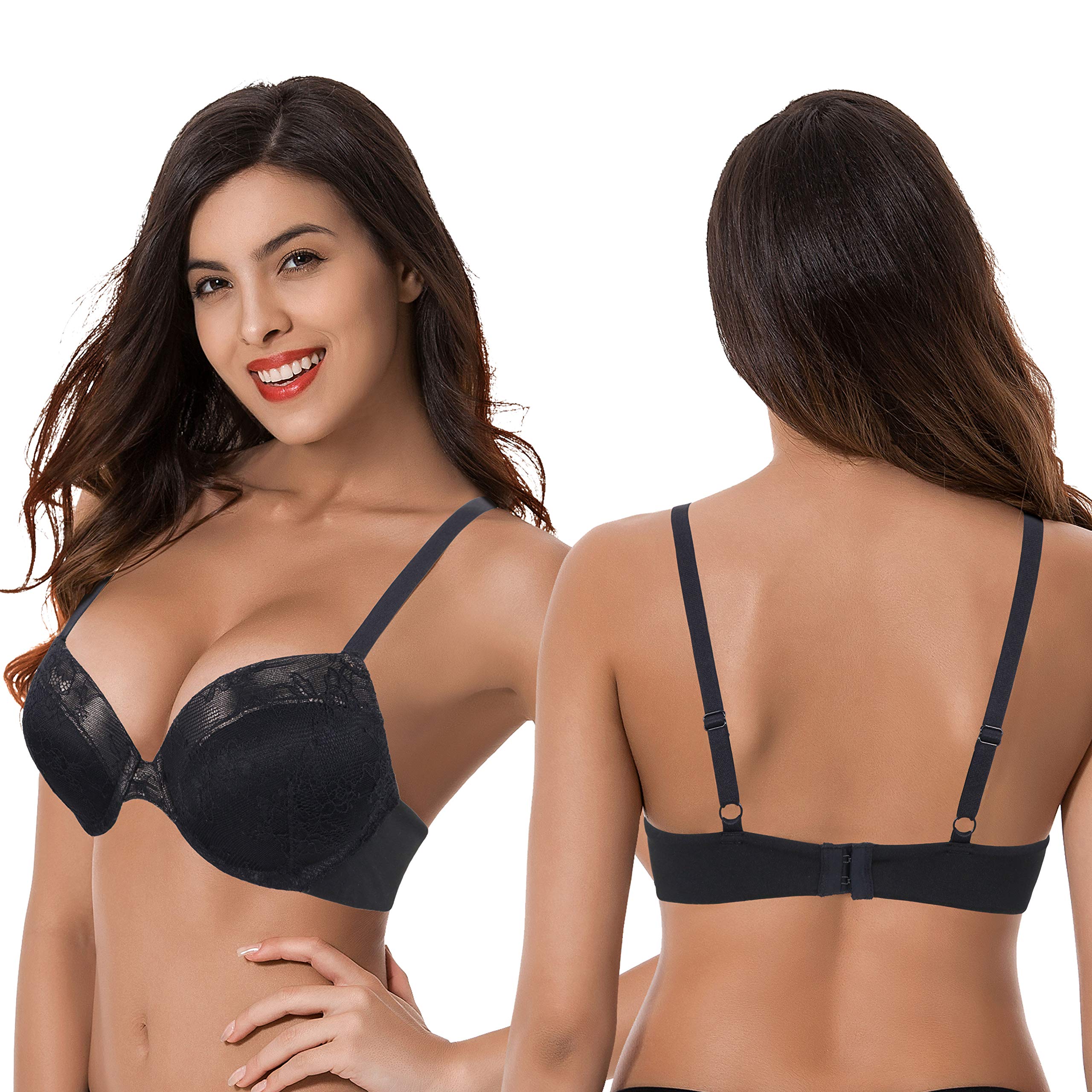 Curve Muse Women's Plus Size Push Up Bra with Underwire & Lace - 1.5 Cup Enhancer for Full Coverage & Support | Perfect for Everyday Wear, Date Nights & Special Occasions