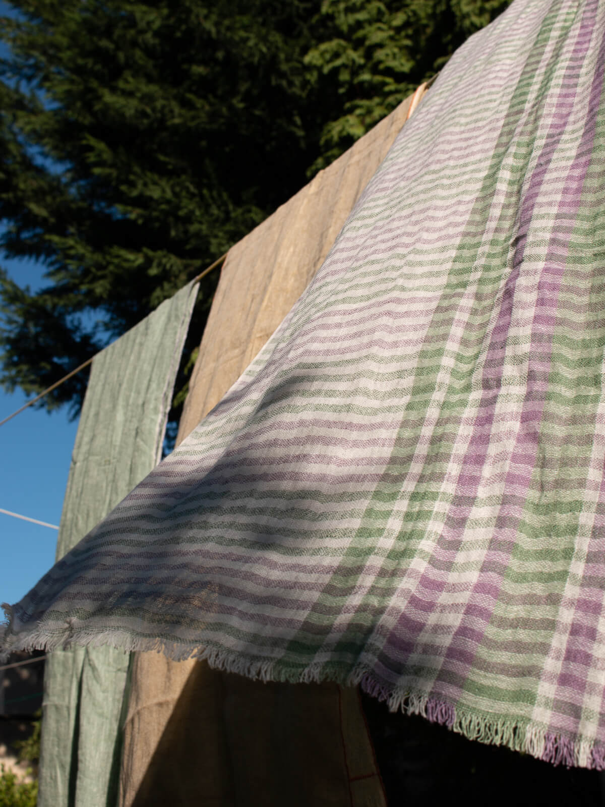 Linen Scarf for Women - Soft & Lightweight Sage and Lilac Check Pattern - Perfect for Spring, Summer, and Fall Outfits, Travel, and Gift Giving