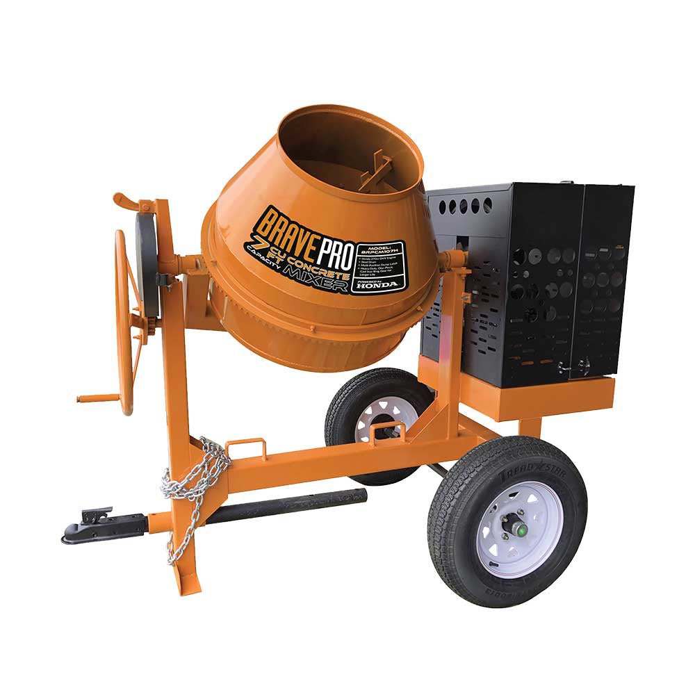 Brave 7 Cu. Ft. Steel Drum Concrete Mixer with Honda GX270 Engine - Perfect for Construction Sites, DIY Projects & Home Renovations