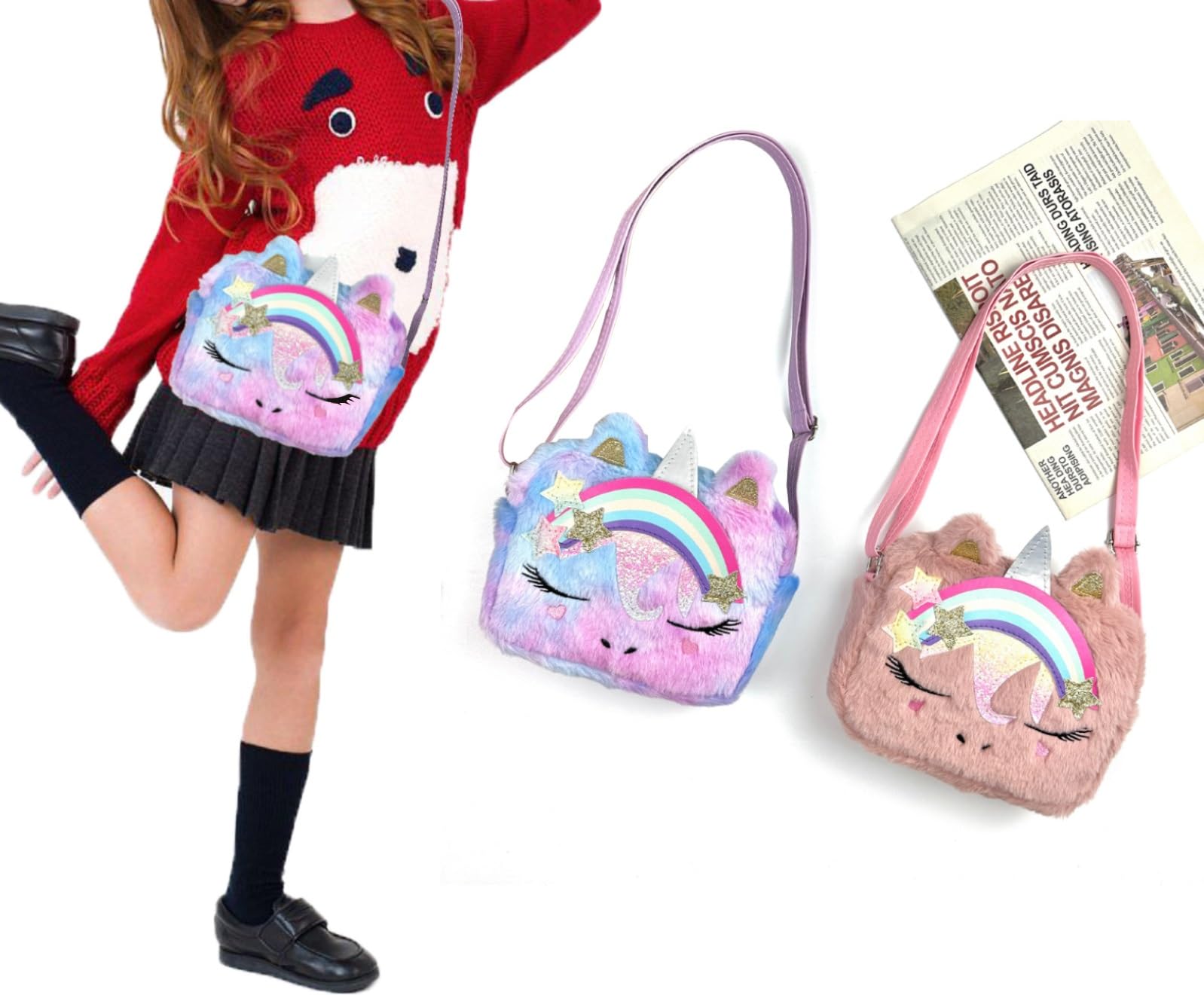 Adorable Pink Fluffy Unicorn Crossbody Bag - Kawaii Plush Shoulder Purse for Women & Girls | Perfect Gift for Birthday, Cosplay, Anime Conventions & Daily Use