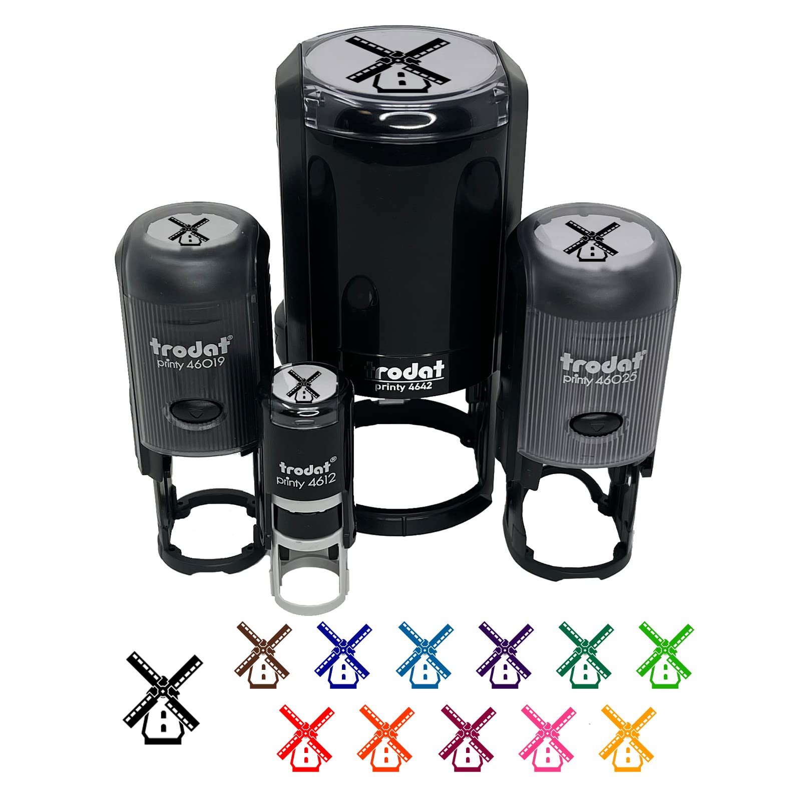 Dutch Windmill Self-Inking Rubber Stamp - 1 Inch Medium Black Ink Stamper for Crafting, Scrapbooking, Planner Decoration & DIY Projects - Perfect for Journals, Cards, and Gift Wrapping