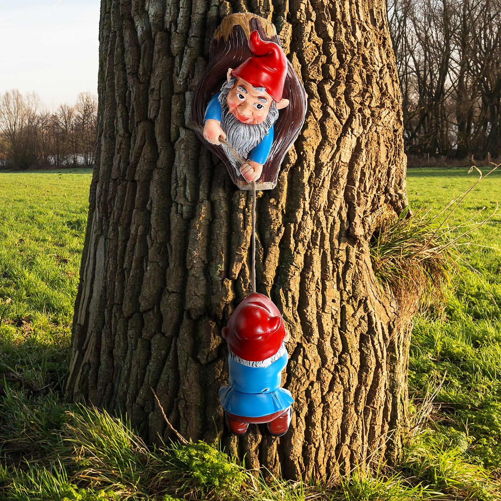 Jetec Climbing Gnomes Outdoor Decor - Resin Tree Sculpture & Hanging Statue for Garden, Patio, Lawn - Whimsical Yard Ornament & Tree Hugger Decoration (Perfect for Fairy Gardens, Outdoor Parties & Seasonal Displays)