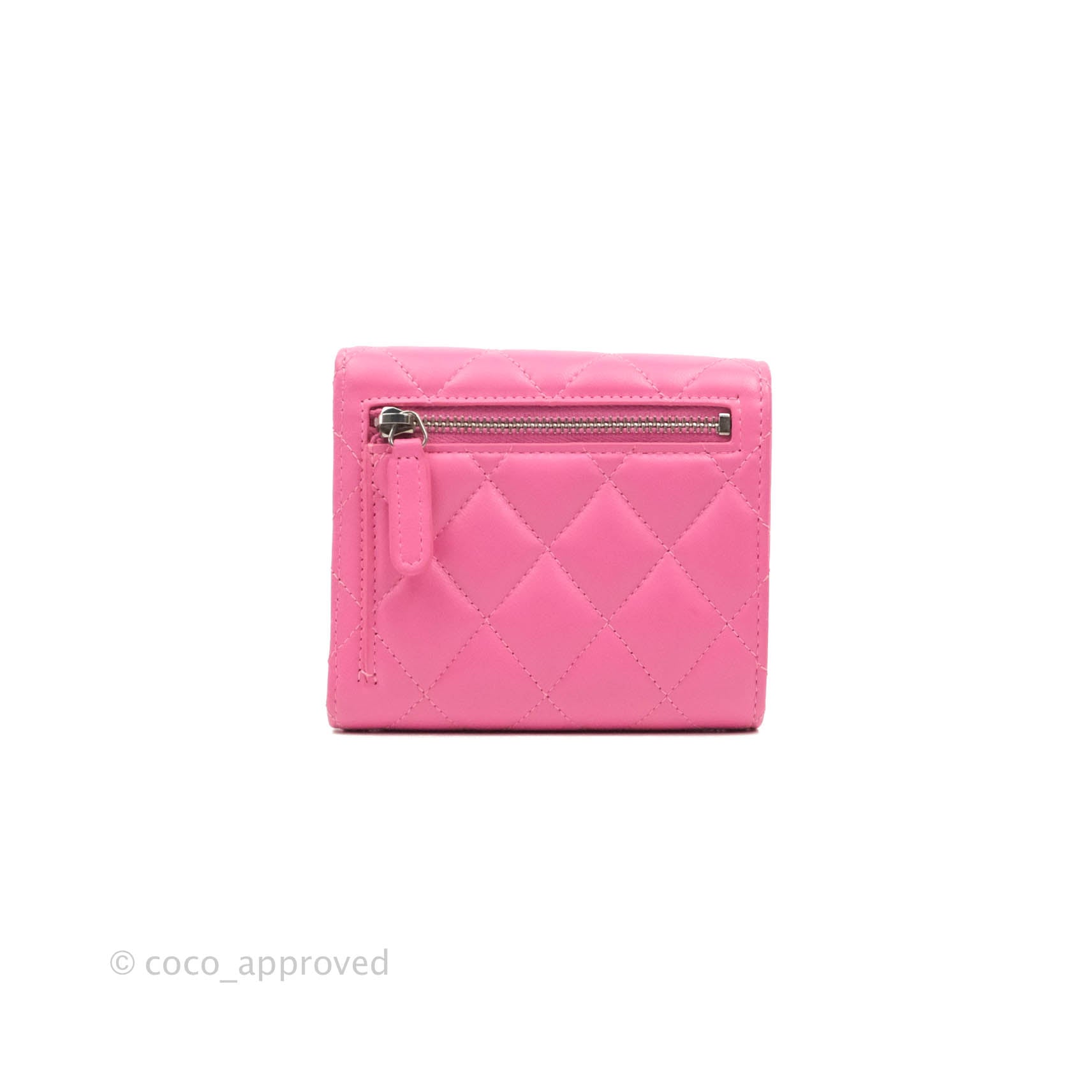 Chanel Classic Flap Wallet in Pink Lambskin Leather with Silver Hardware - Luxury Women's Wallet for Everyday Use & Special Occasions