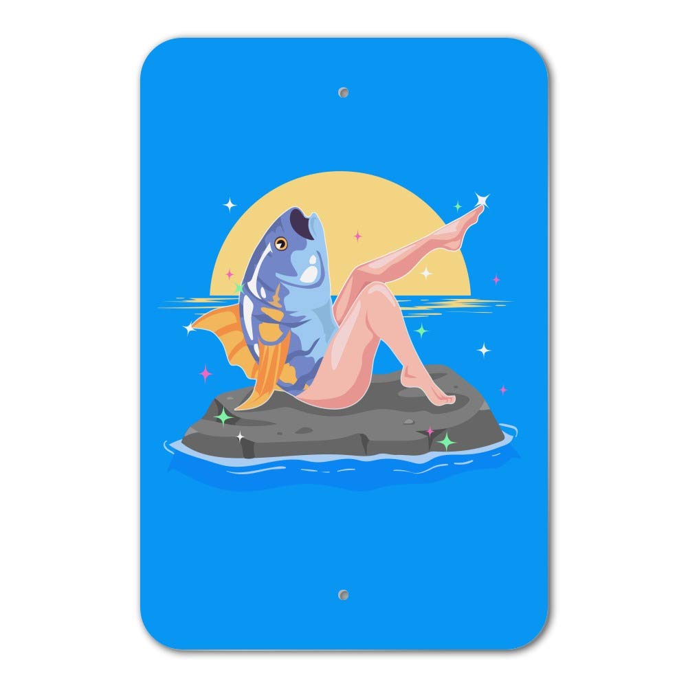 Funny Reverse Mermaid with Tuna Head Sign - Unique Home & Office Decor for Beach Theme Parties, Nautical Gifts & Mermaid Lovers