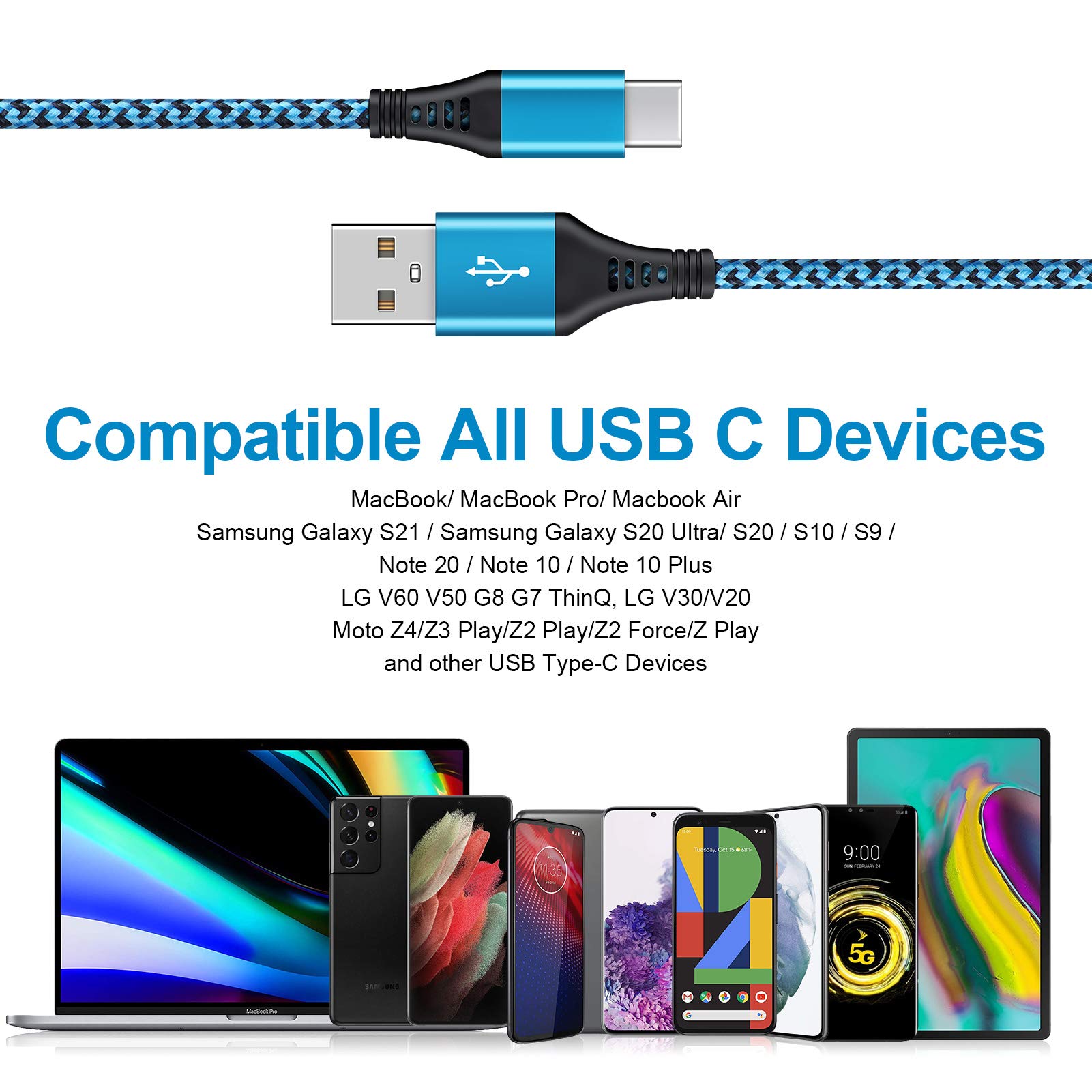 4-Pack USB A to USB C Fast Charging Cable 6ft, 3A Nylon Braided Android Phone Charger Cord for Samsung Galaxy S24/S23/S22/S21/S20/A54/A15/A14, iPhone 16/15, Google Pixel 9/8/7/6 Pro/8a - Durable Charging Solution for Home, Office & Travel
