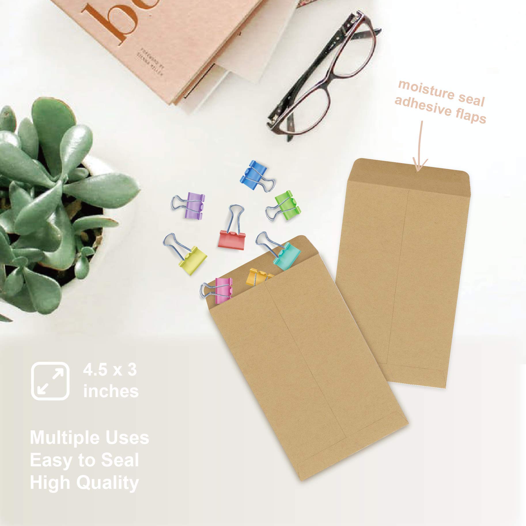 500 Pack Kraft Coin Envelopes with Gummed Seal - 4.5 x 3 Inches Small Parts Storage for Coins, Seeds, Jewelry & Crafts - Perfect for Collectors, Gardeners & DIY Projects