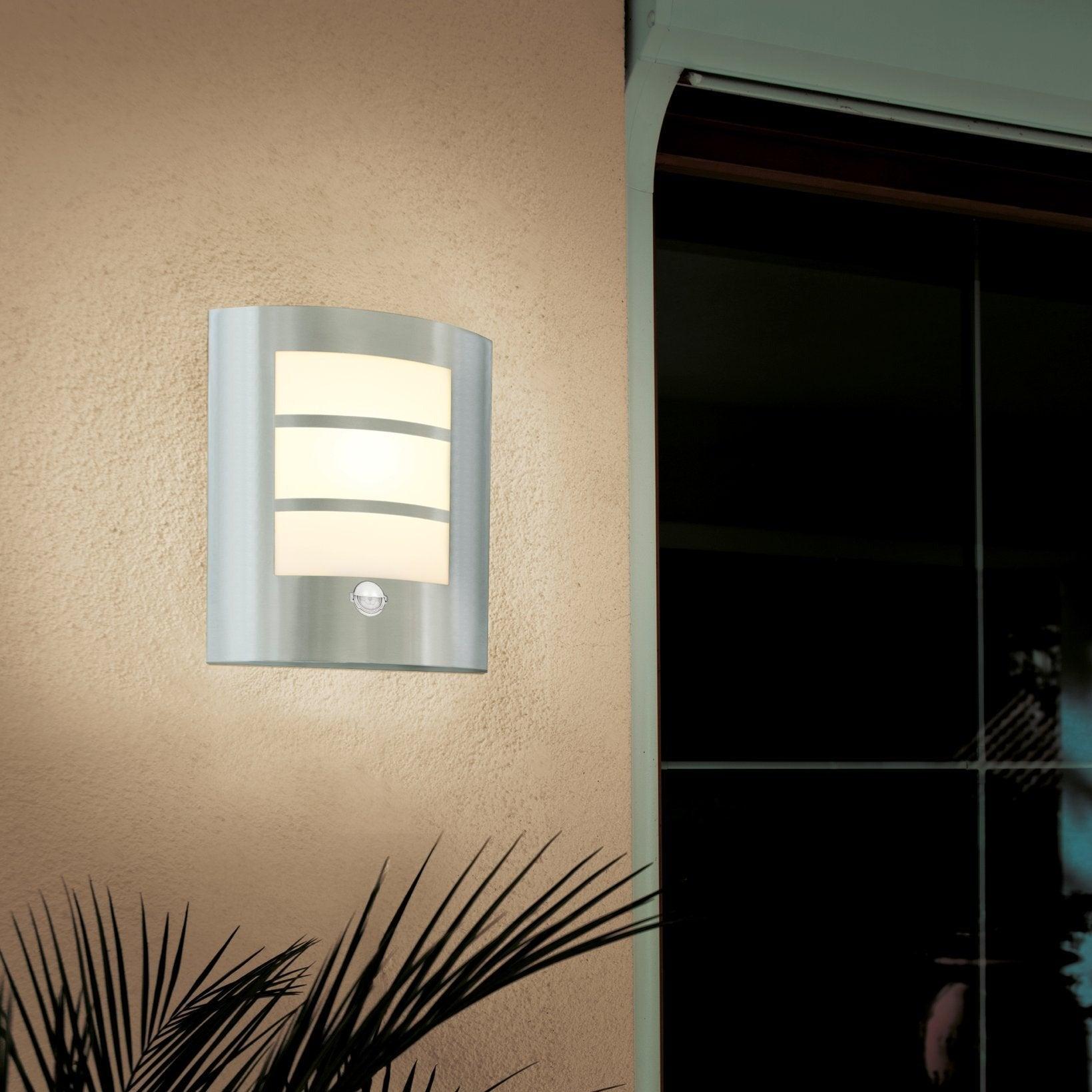 Eglo City IP44 Waterproof Stainless Steel Outdoor Wall Light with PIR Motion Sensor - Perfect for Porch, Garage, Garden & Patio Security Lighting
